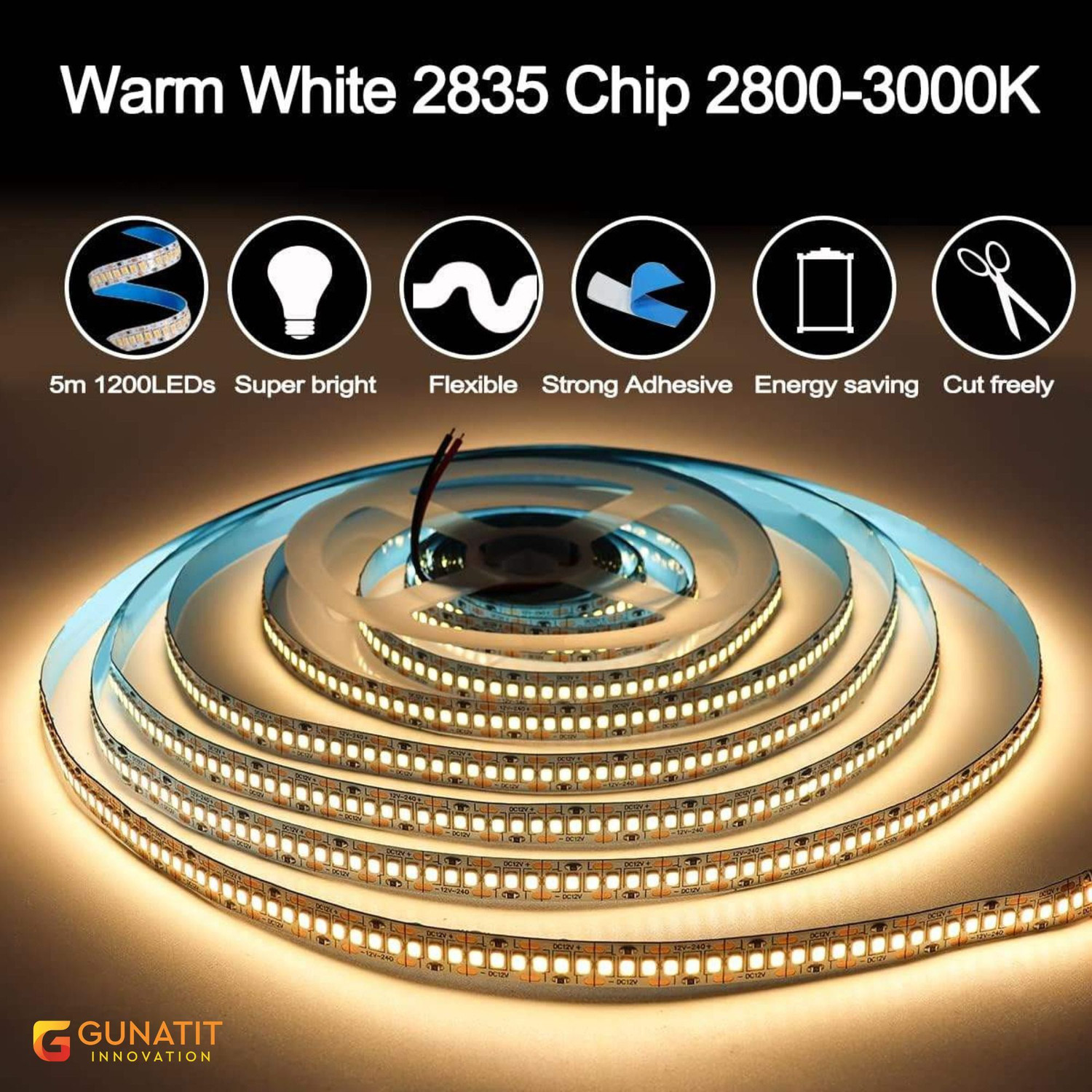 Image of GUNATIT INNOVATIONS 1200 LEDs 5 m Yellow, White Steady Strip Rice Lights