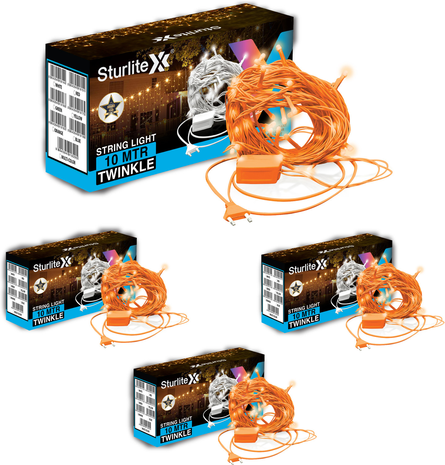 Image of Sturlite 46 LEDs 10 m Orange Flickering, Steady Bulb Rice Lights