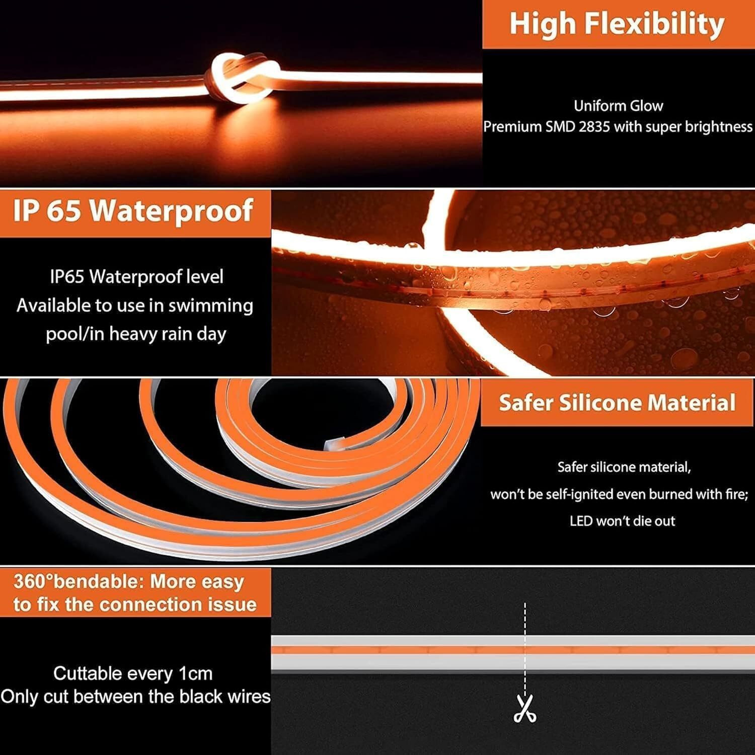 Image of Gesto 250 LEDs 5 m Orange Steady Strip Rice Lights