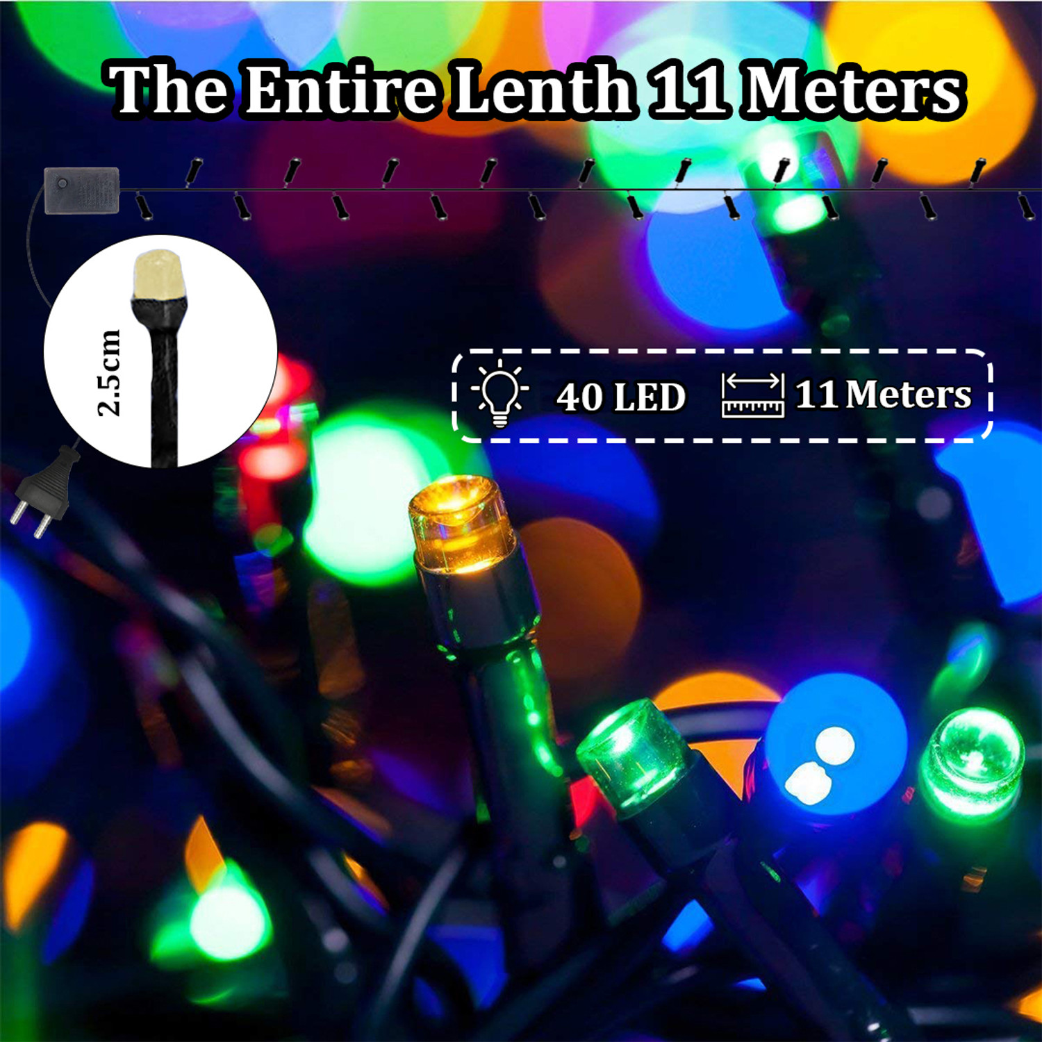 Image of FIZZYTECH 40 LEDs 11 m Multicolor Flickering String Rice Lights