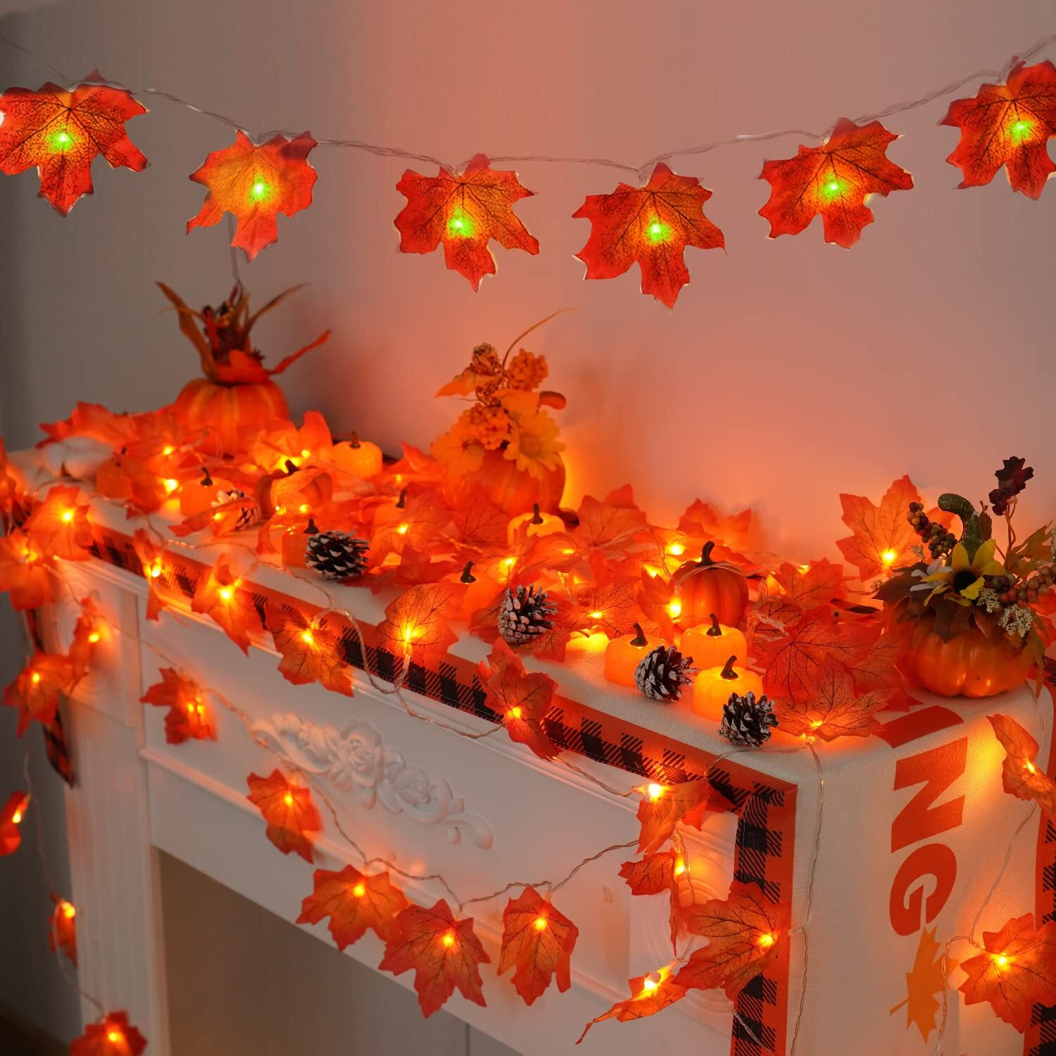 Image of One94Store 14 LEDs 3 m Yellow Steady Leaf Rice Lights