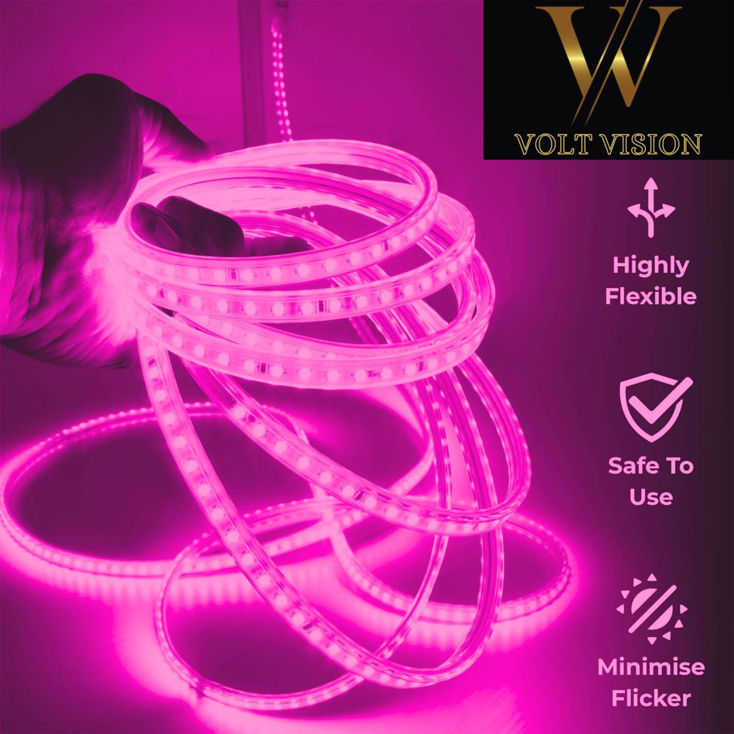 Volt Vision 1200 LEDs 20m Pink Steady Strip Rice Lights - Image 5