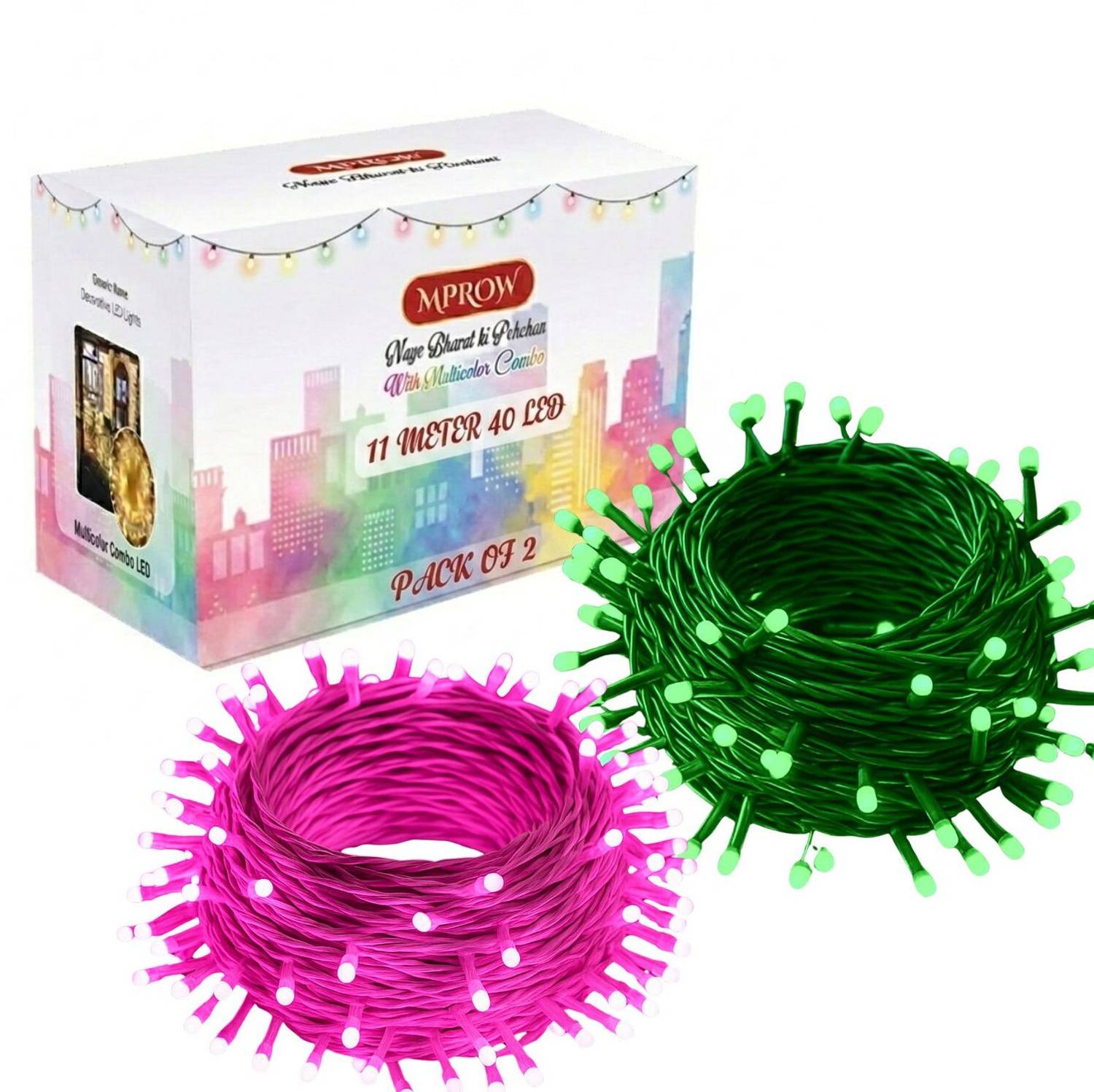 MPROW 40 LEDs 11 m Green, Pink Steady String Rice Lights (Pack of