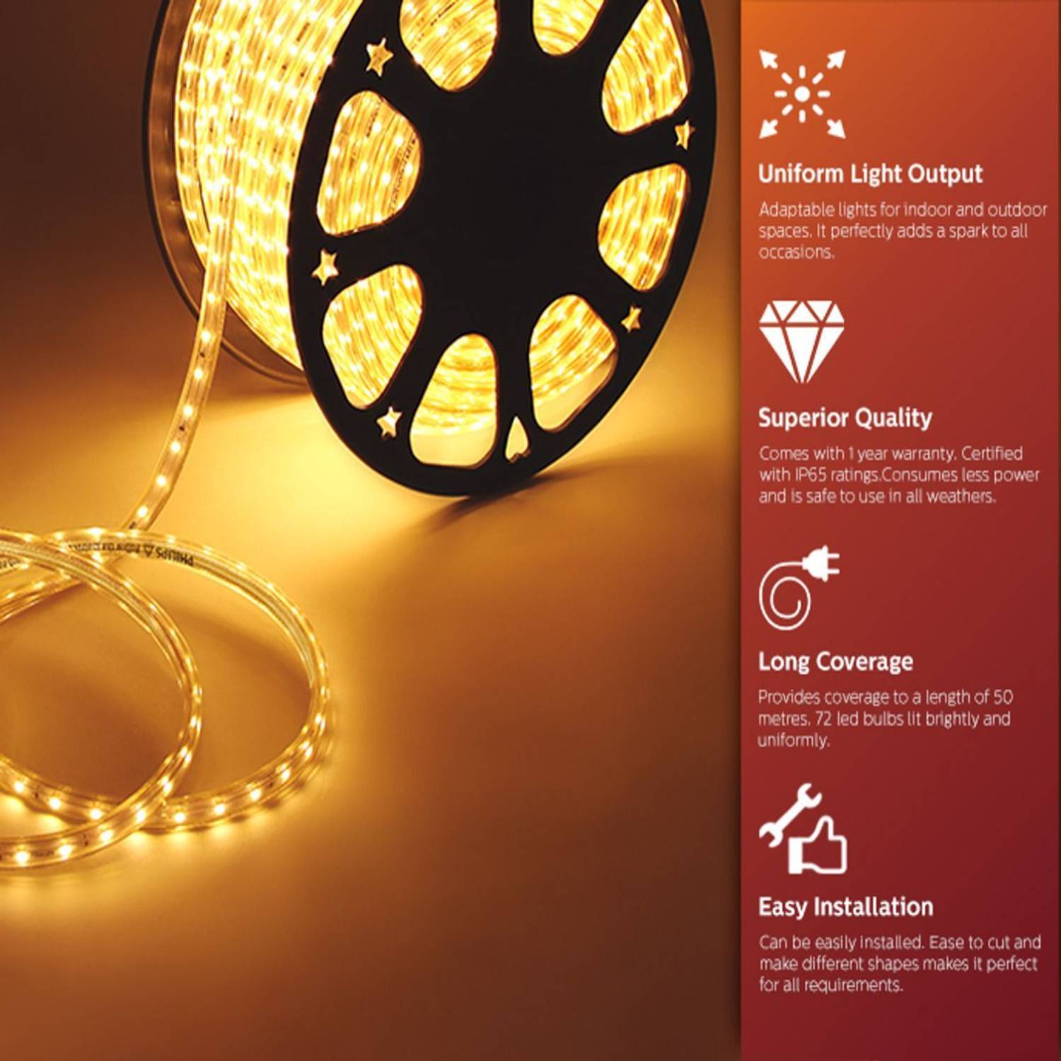 Eware 2400 LEDs 10.01 m Gold Steady Strip Rice Lights (Pack of 1)