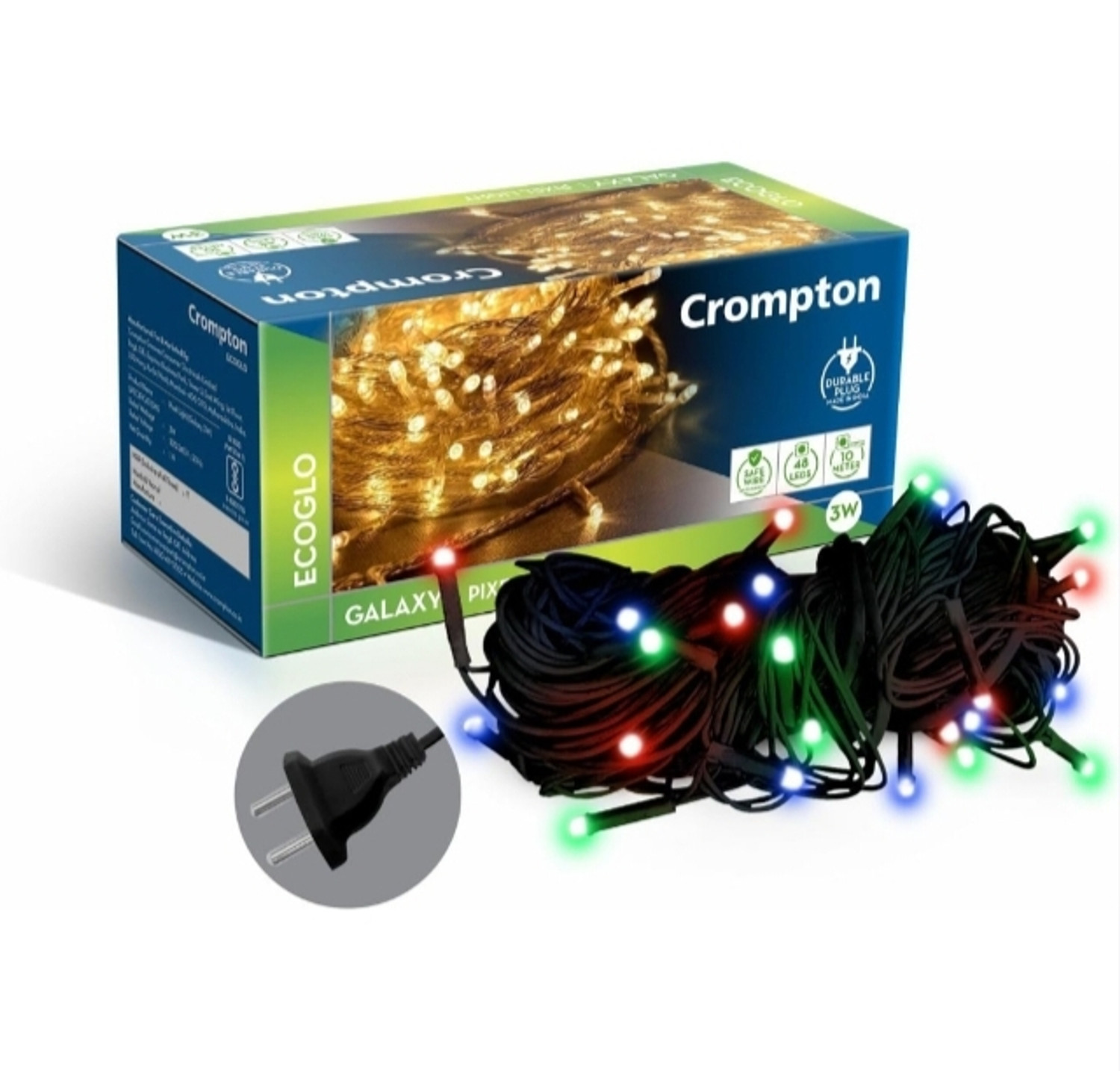Image of Crompton 48 LEDs 10 m Multicolor Steady Bulb Rice Lights (Pack of 1)