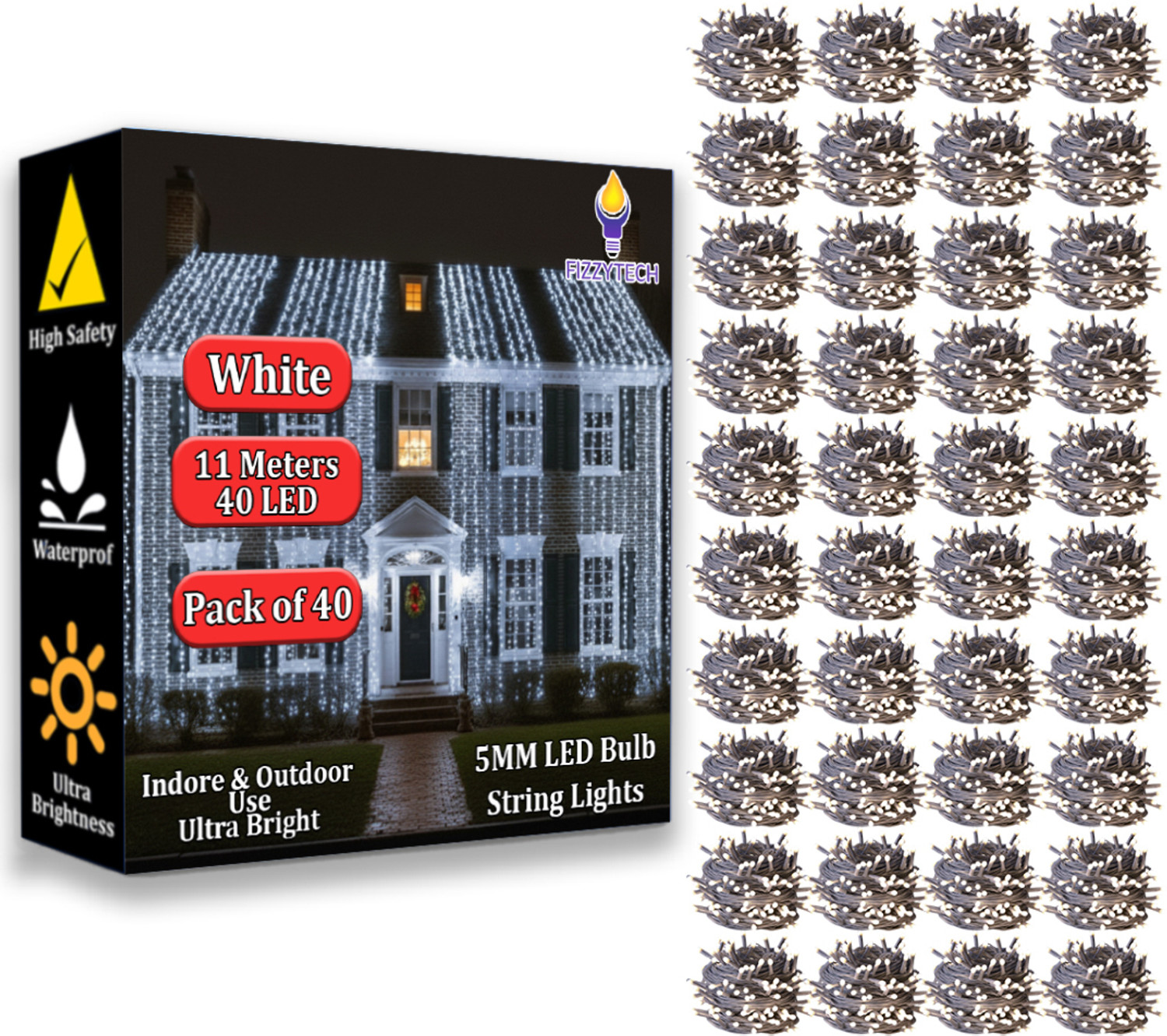 Image of FIZZYTECH 40 LEDs 11 m White Flickering String Rice Lights