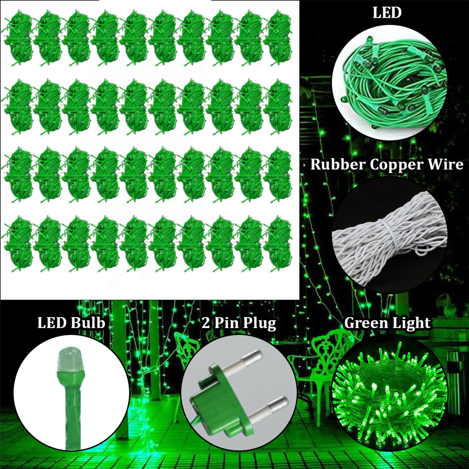 Image of FIZZYTECH 40 LEDs 11 m Green Flickering String Rice Lights