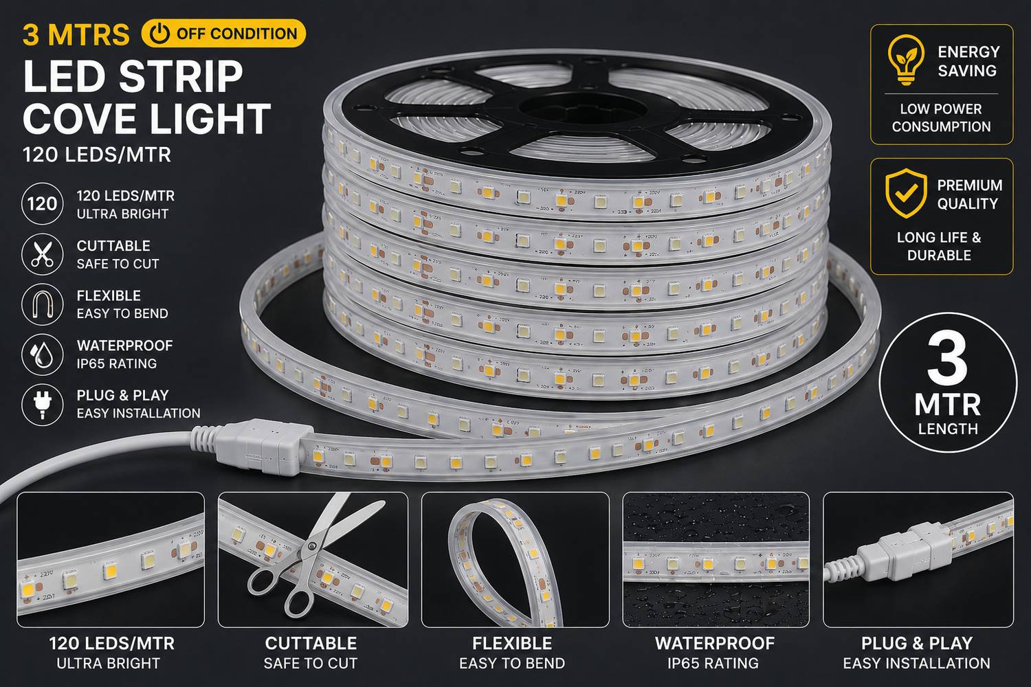 HBX 120 LEDs 10m White Steady Strip Rice Lights Pack of 1 - Image 4