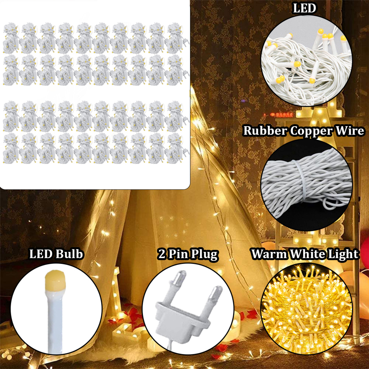 Image of FIZZYTECH 40 LEDs 11 m Yellow Flickering String Rice Lights