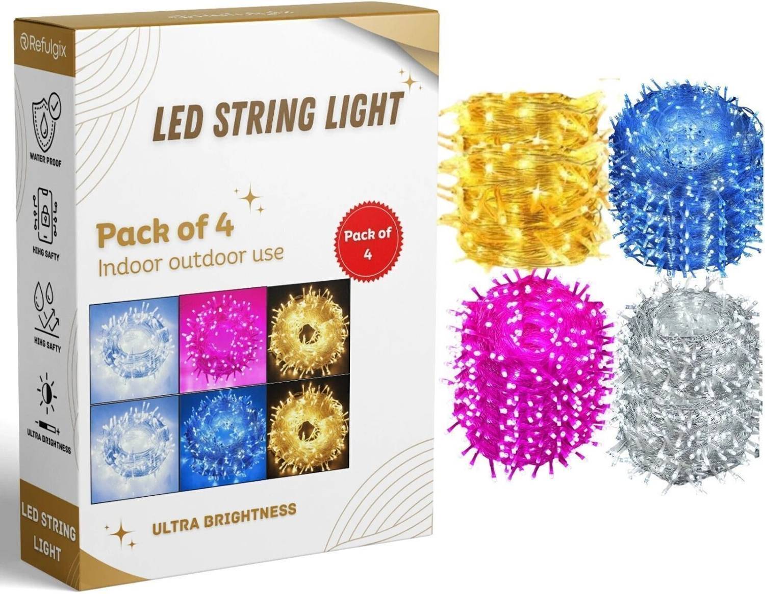 Refulgix 40 LEDs 12 m Multicolor Steady String Rice Lights (Pack
