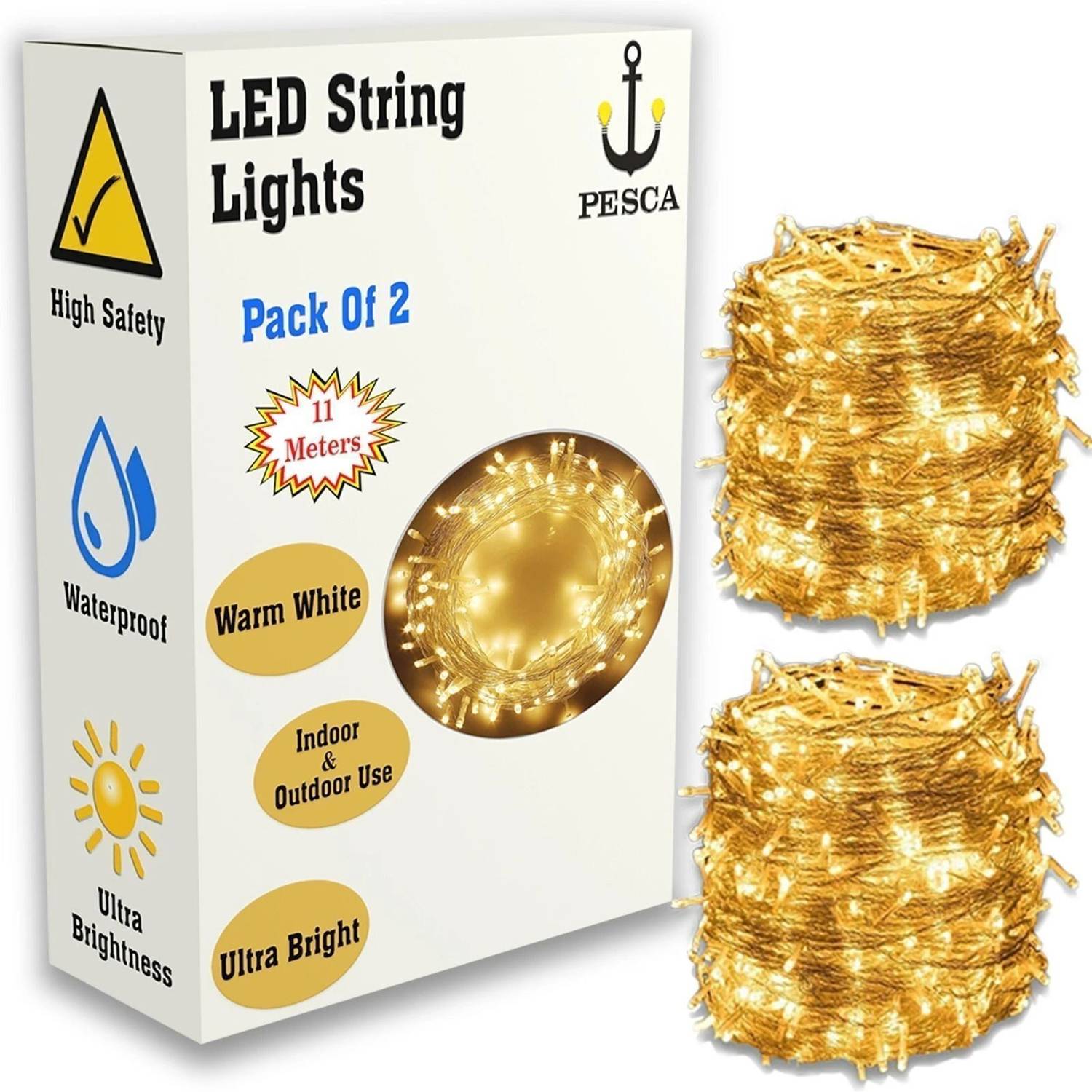 PESCA 40 LEDs 11 m Yellow Steady String Rice Lights (Pack of 2)
