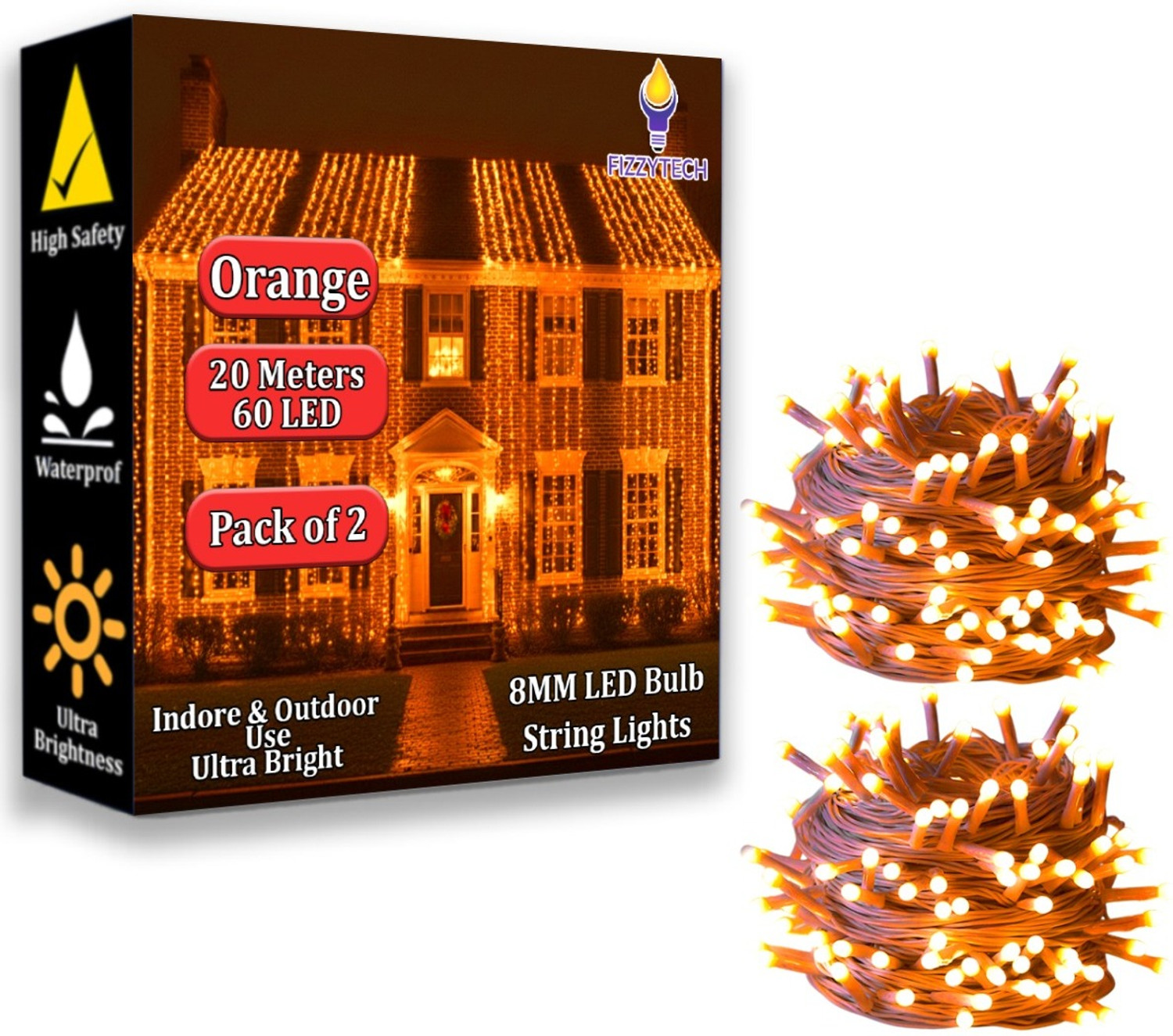 Image of FIZZYTECH 60 LEDs 20 m Orange Steady String Rice Lights