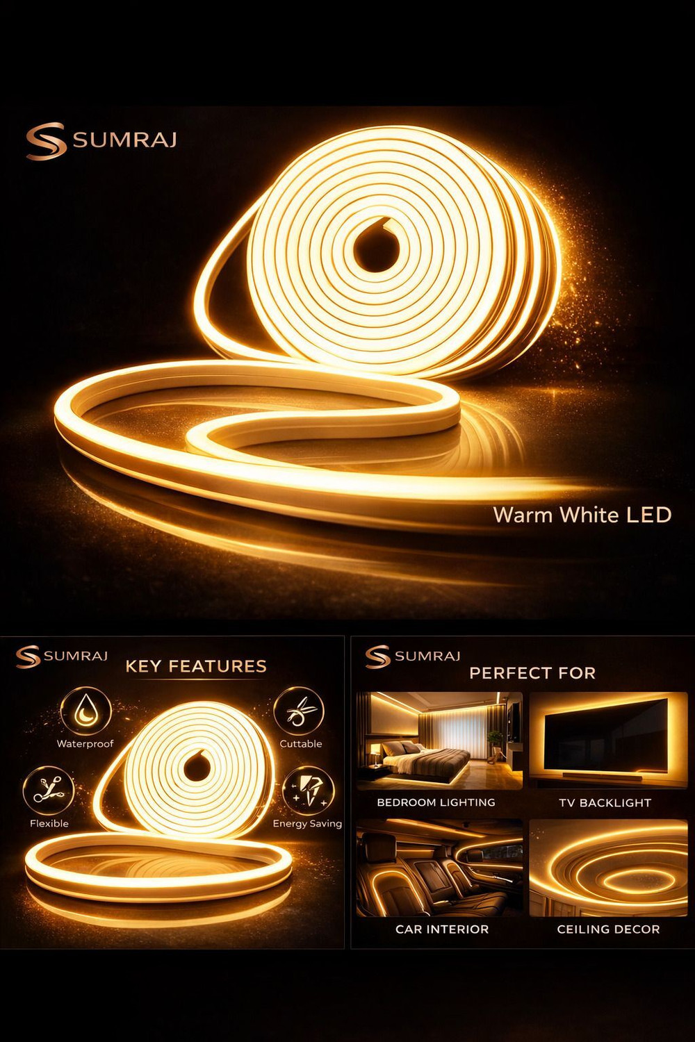 Image of sumraj 800 LEDs 5 m Yellow Steady Strip Rice Lights