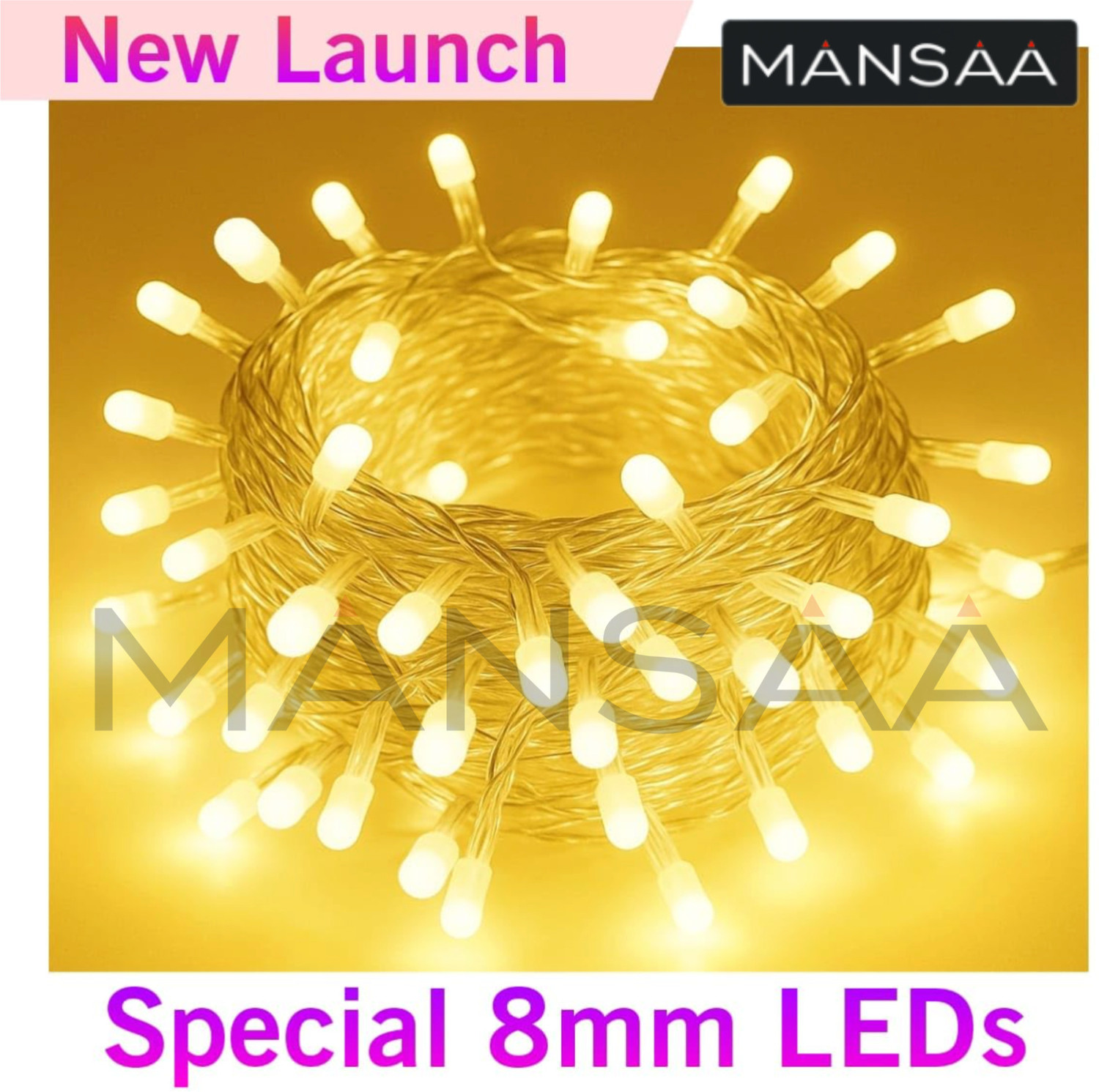 Image of MANSAA 40 LEDs 11 m Yellow Steady String Rice Lights