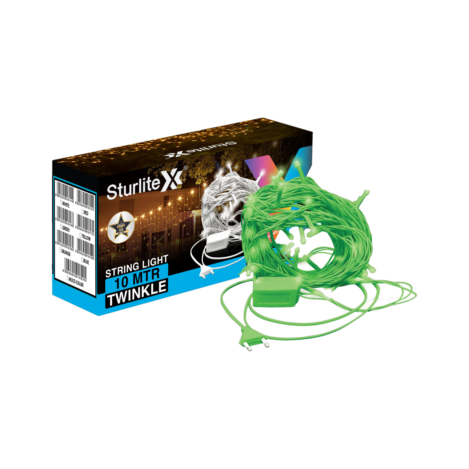 Image of Sturlite 46 LEDs 10 m Green Flickering, Steady Bulb Rice Lights