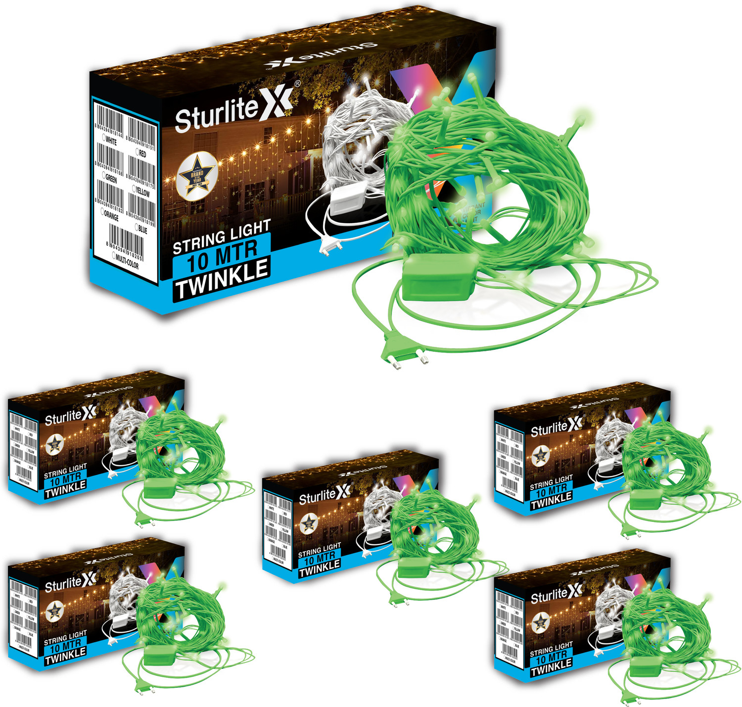 Image of Sturlite 46 LEDs 10 m Green Flickering, Steady Bulb Rice Lights