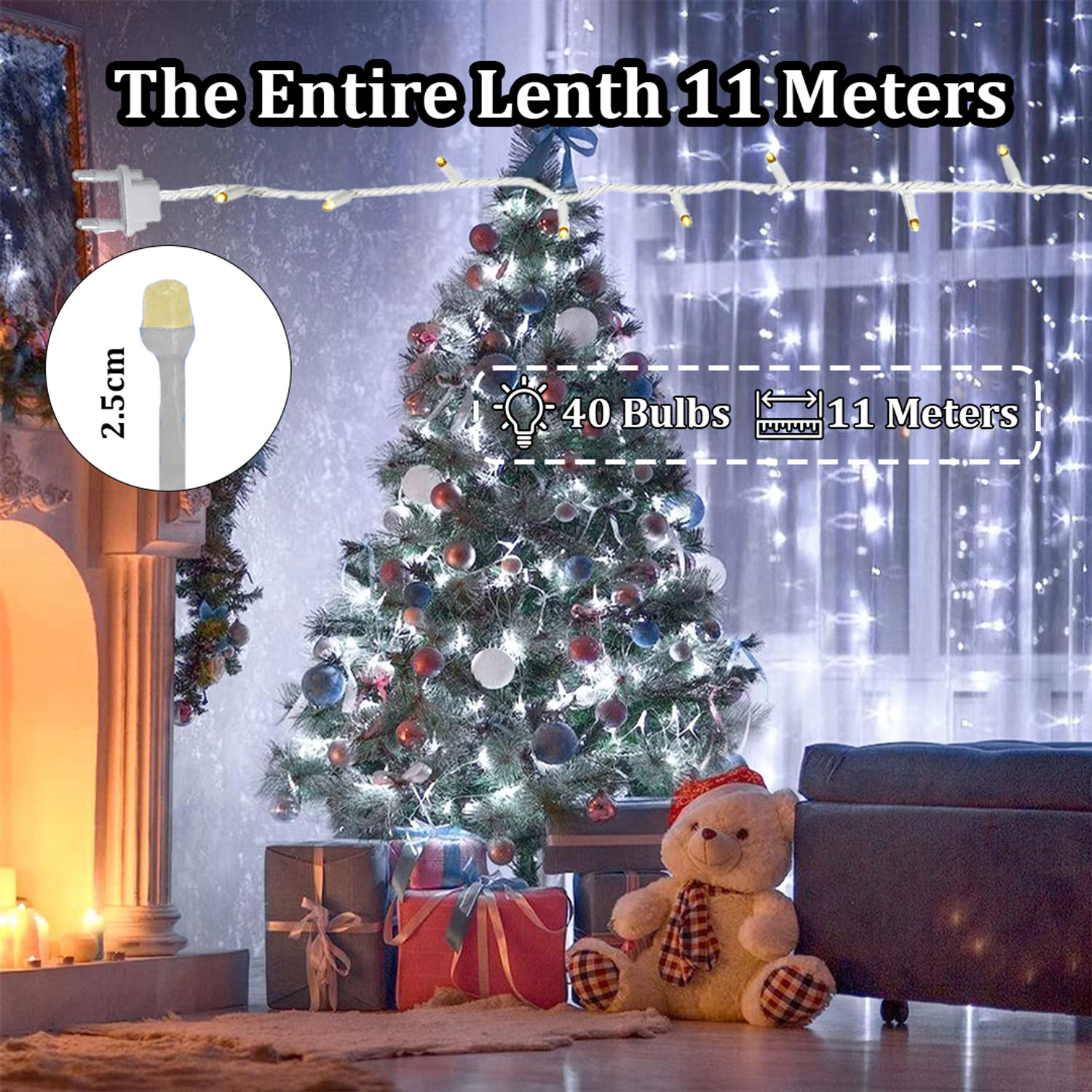 Image of FIZZYTECH 40 LEDs 11 m White Flickering String Rice Lights
