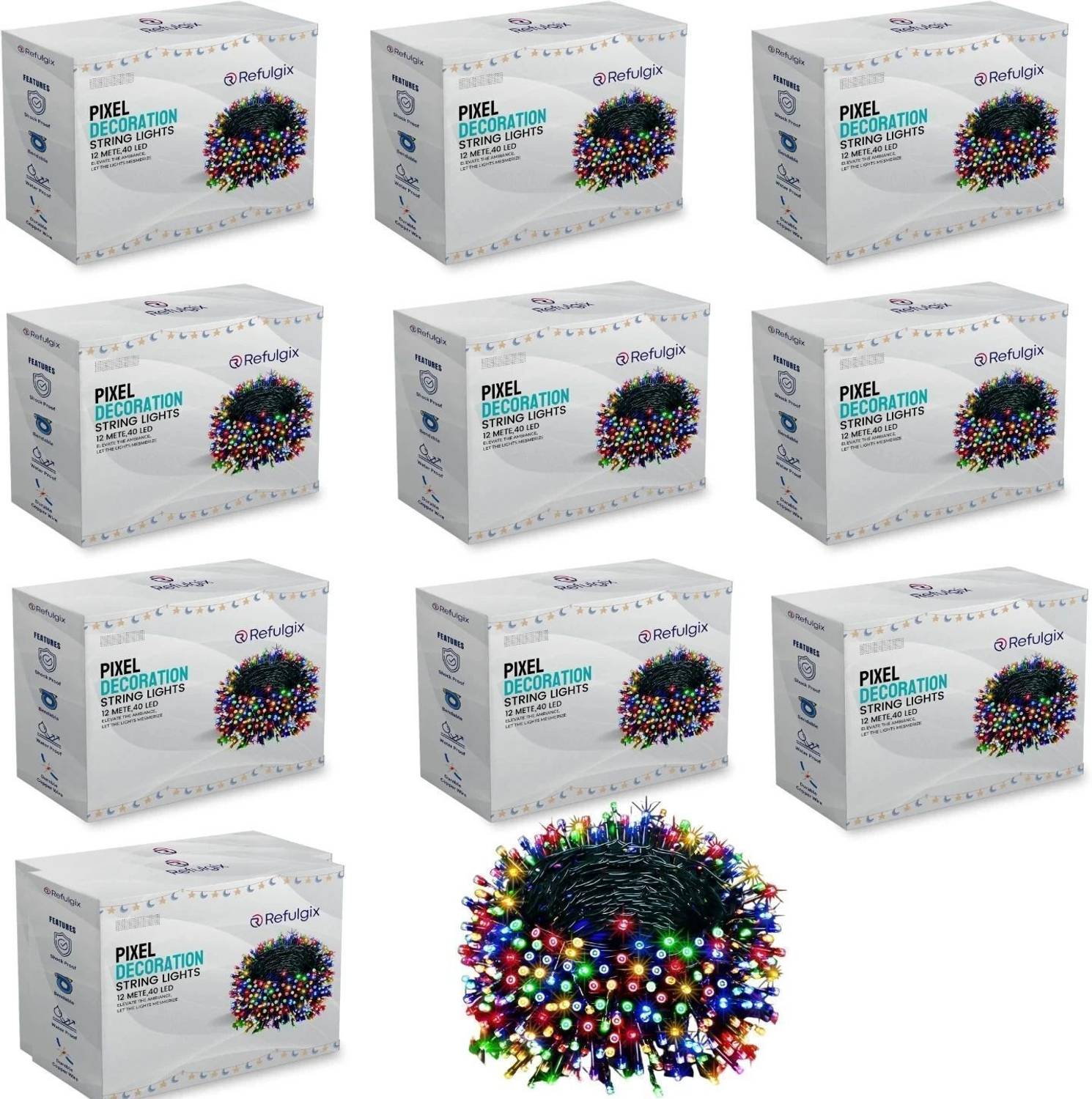 Refulgix 40 LEDs 12 m Multicolor Steady String Rice Lights (Pack