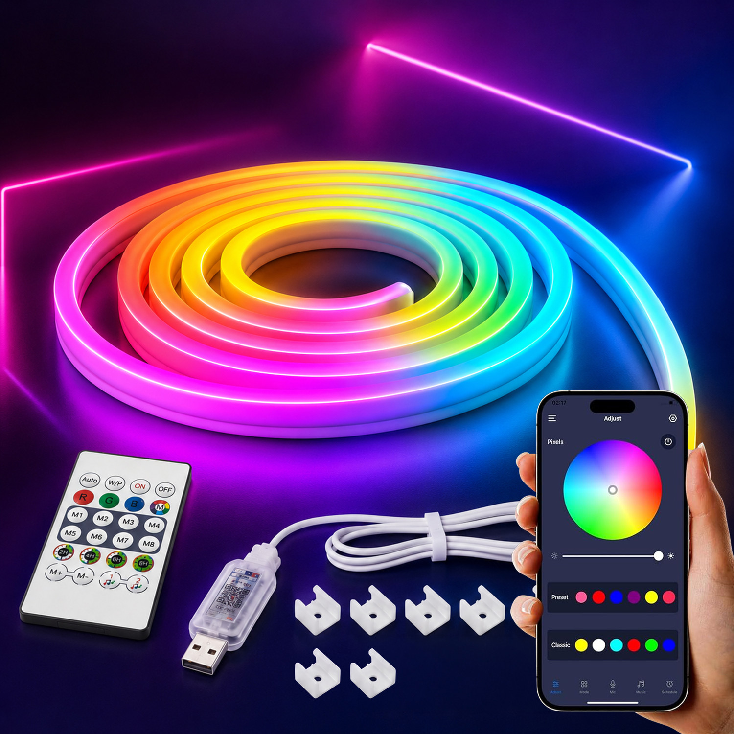 Image of FORUS 5 Meter Smart RGB Neon LED Strip Light, App & Remote, Music Sync, IC Colors