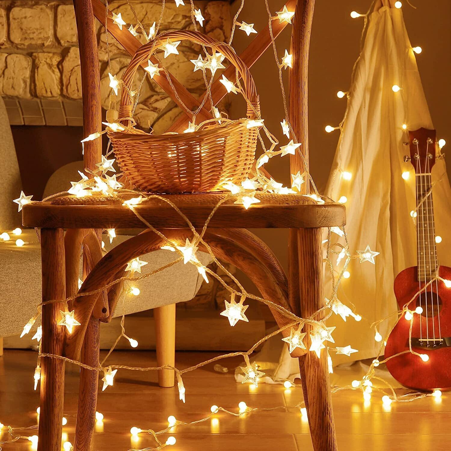 Image of Home Delight 14 LEDs 4 m Yellow Steady Star Rice Lights