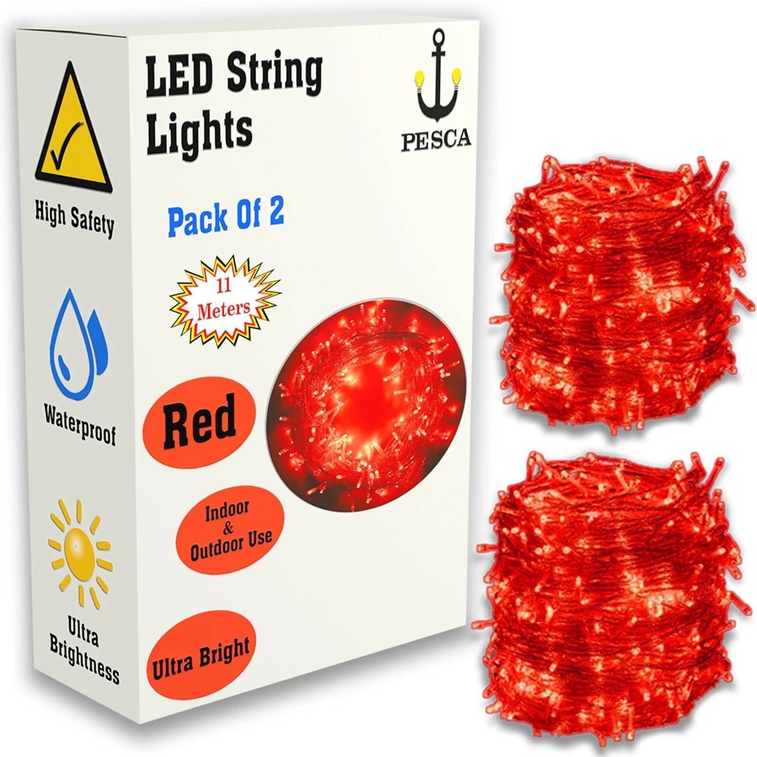 PESCA 40 LEDs 11 m Red Steady String Rice Lights (Pack of 2)