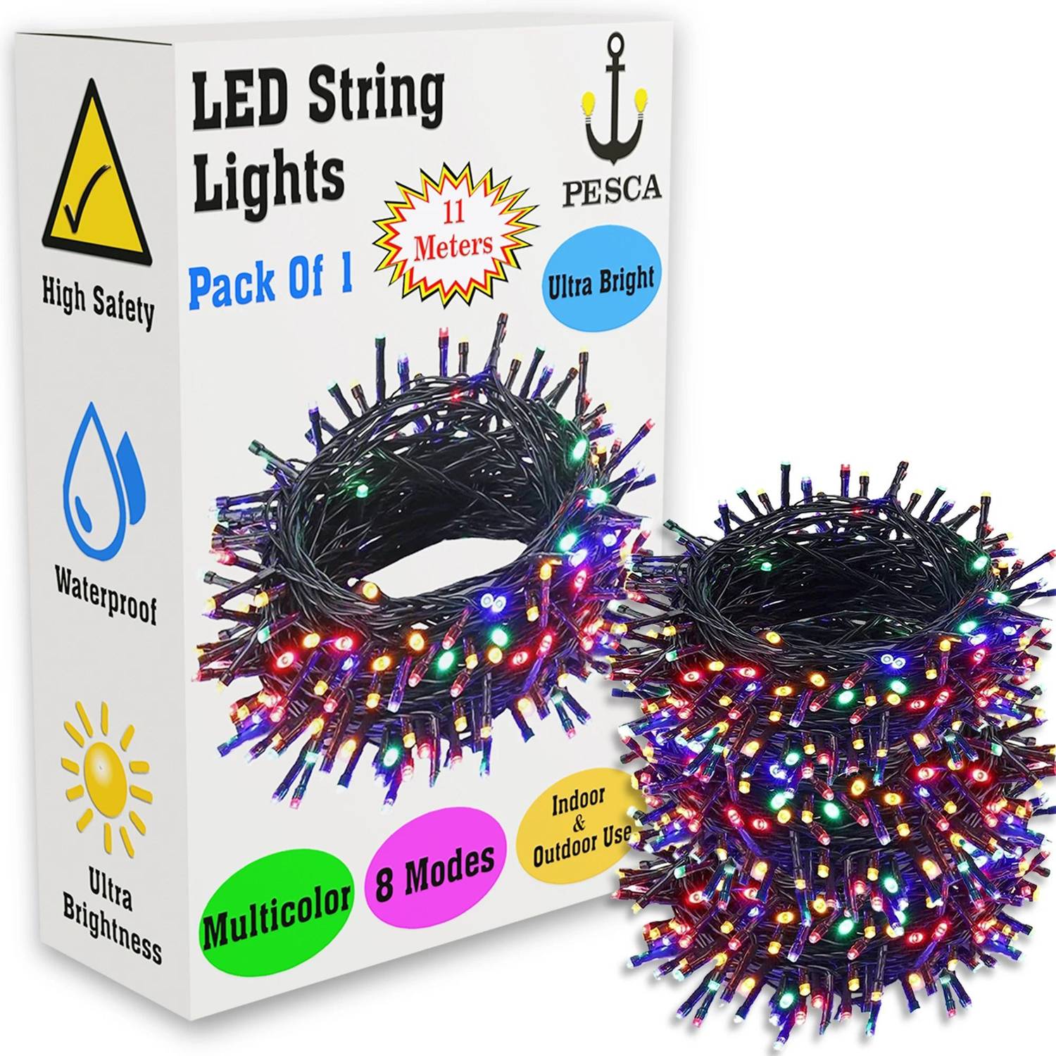 PESCA 40 LEDs 11 m Multicolor Steady String Rice Lights (Pack of
