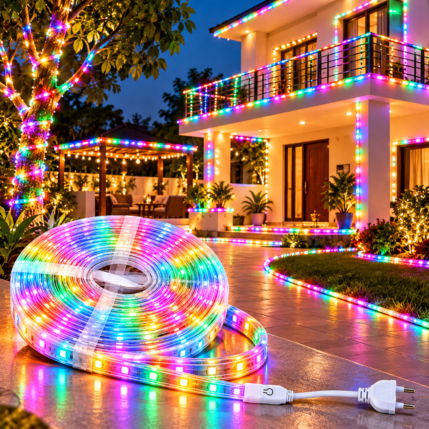 Image of AOZZO LIGHTS 1200 LEDs 10 m Multicolor Steady Strip Rice Lights (Pack of 1)