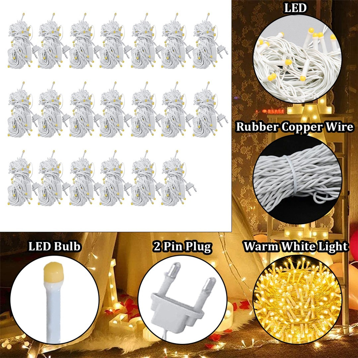 Image of FIZZYTECH 60 LEDs 20 m Yellow Steady String Rice Lights