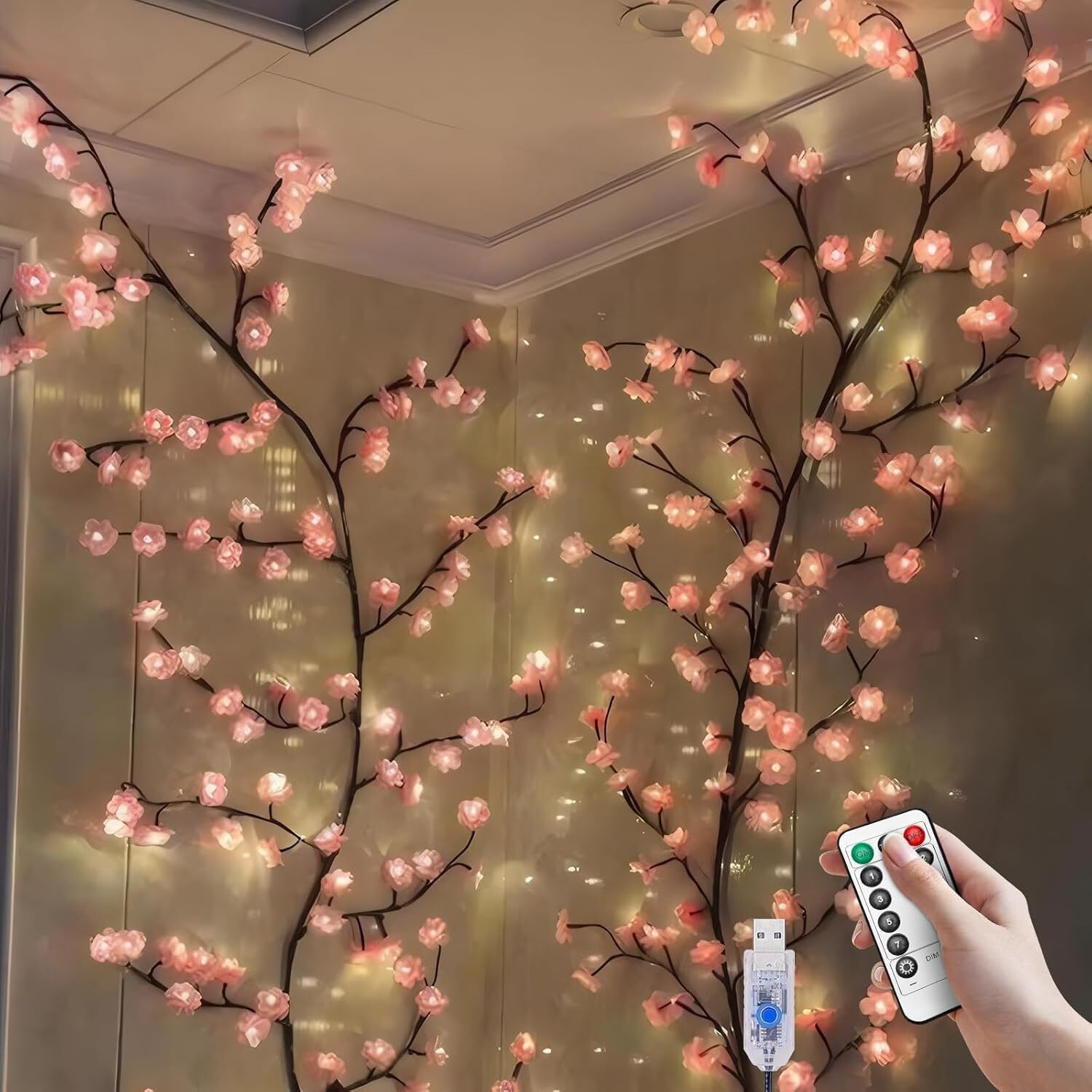 Image of Troliver 72 LEDs 2 m Yellow Color Changing Flower Rice Lights