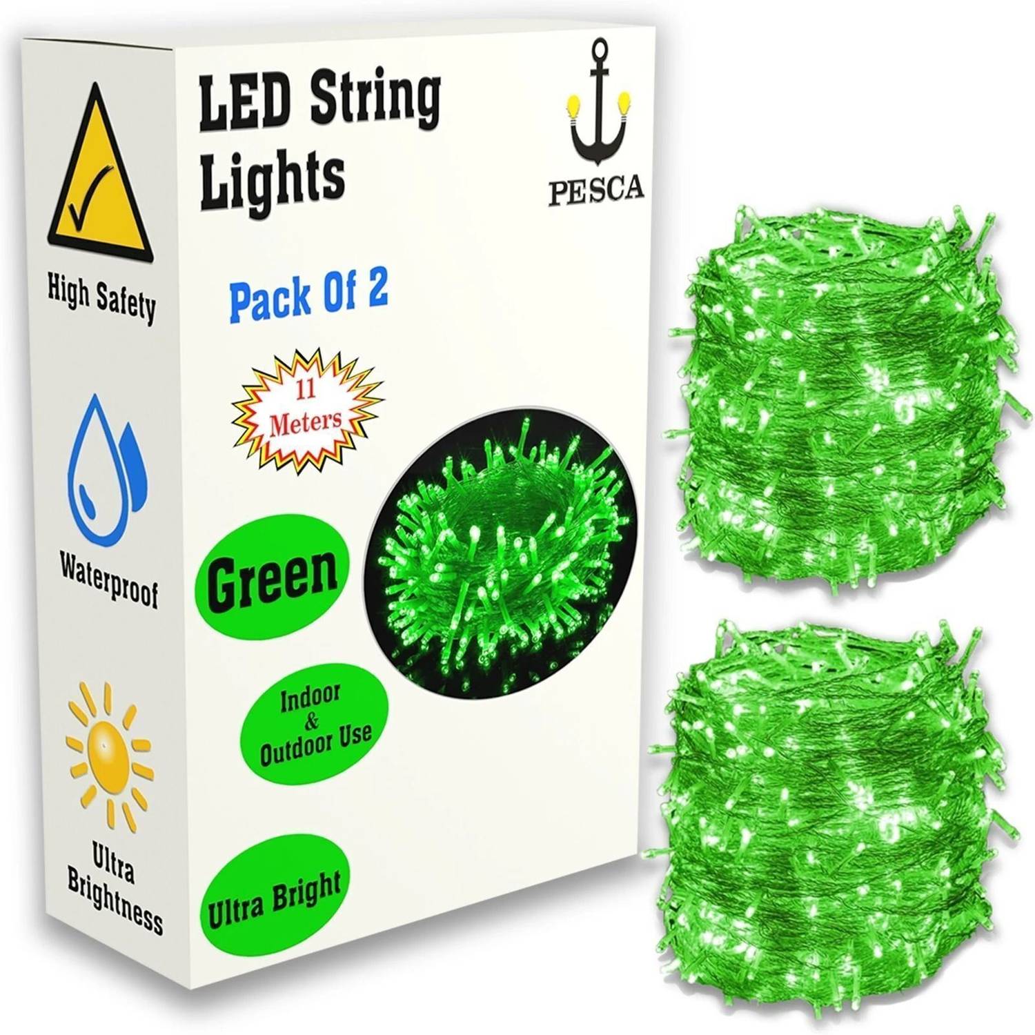 PESCA 40 LEDs 11 m Green Steady String Rice Lights (Pack of 2)