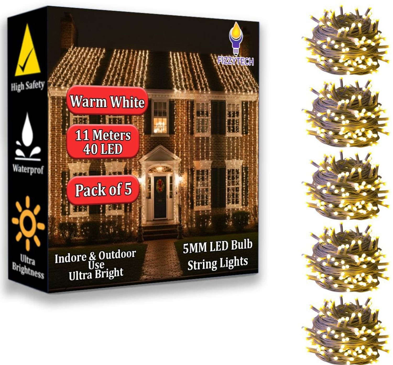 FIZZYTECH 40 LEDs 11 m Yellow Steady String Rice Lights (Pack of