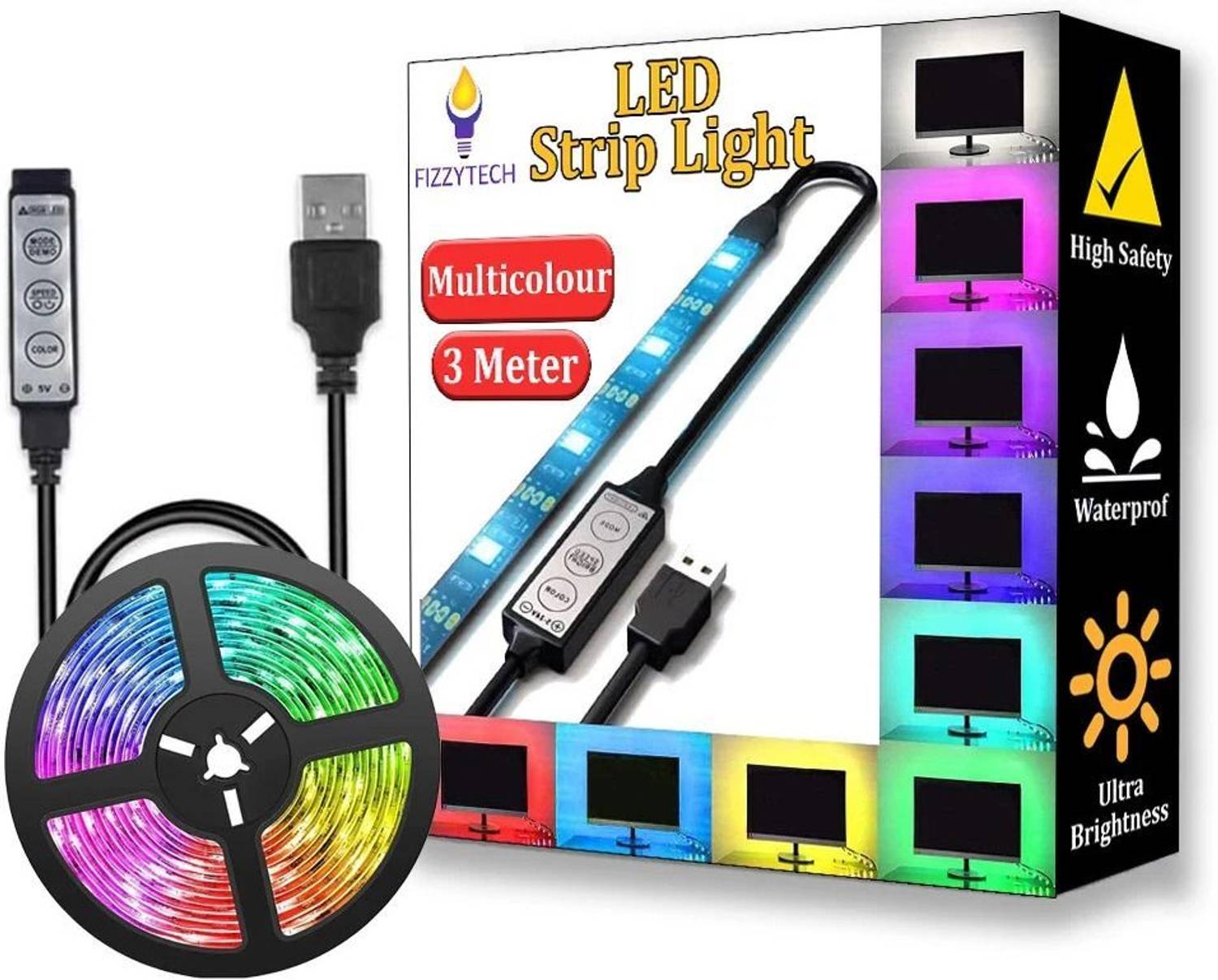 FIZZYTECH 60 LEDs 3 m Multicolor Color Changing Strip Rice Lights