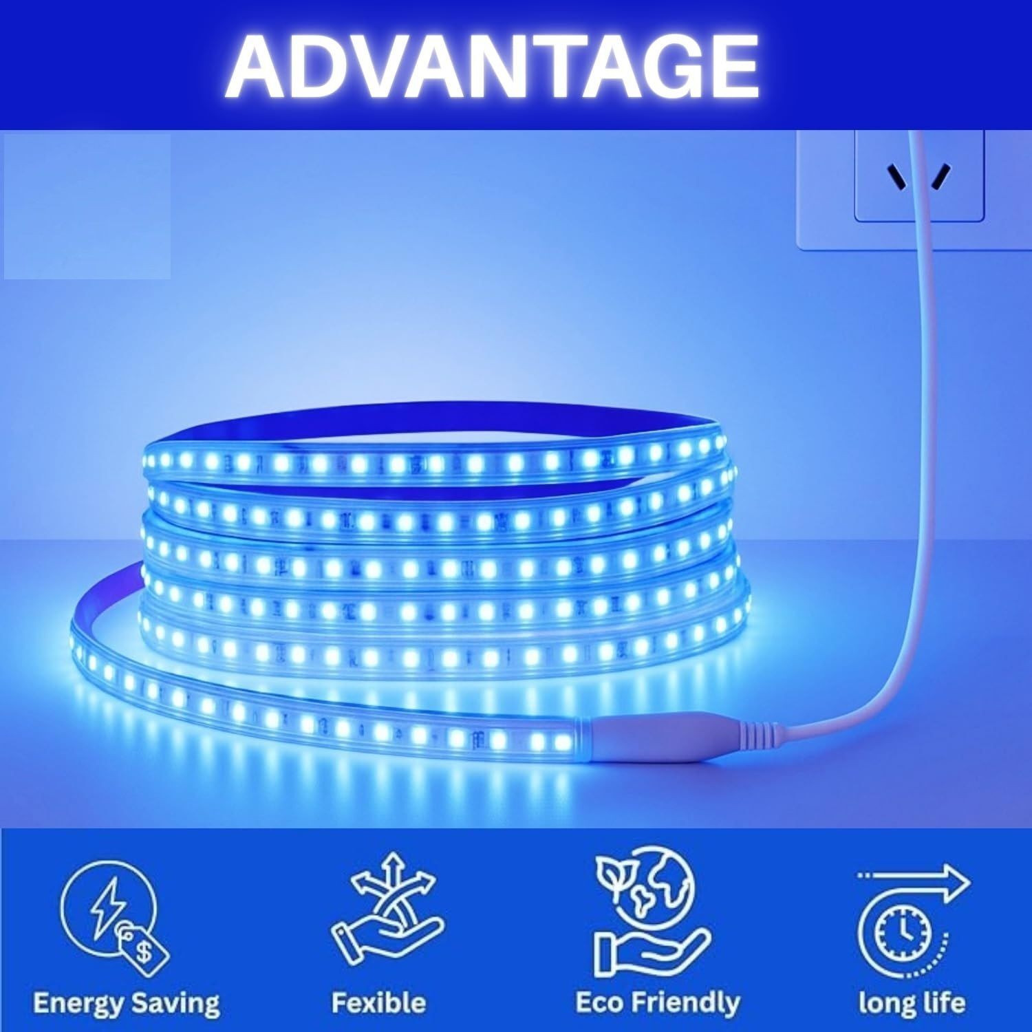 Image of Errol 360 LEDs 3 m Blue Steady Strip Rice Lights