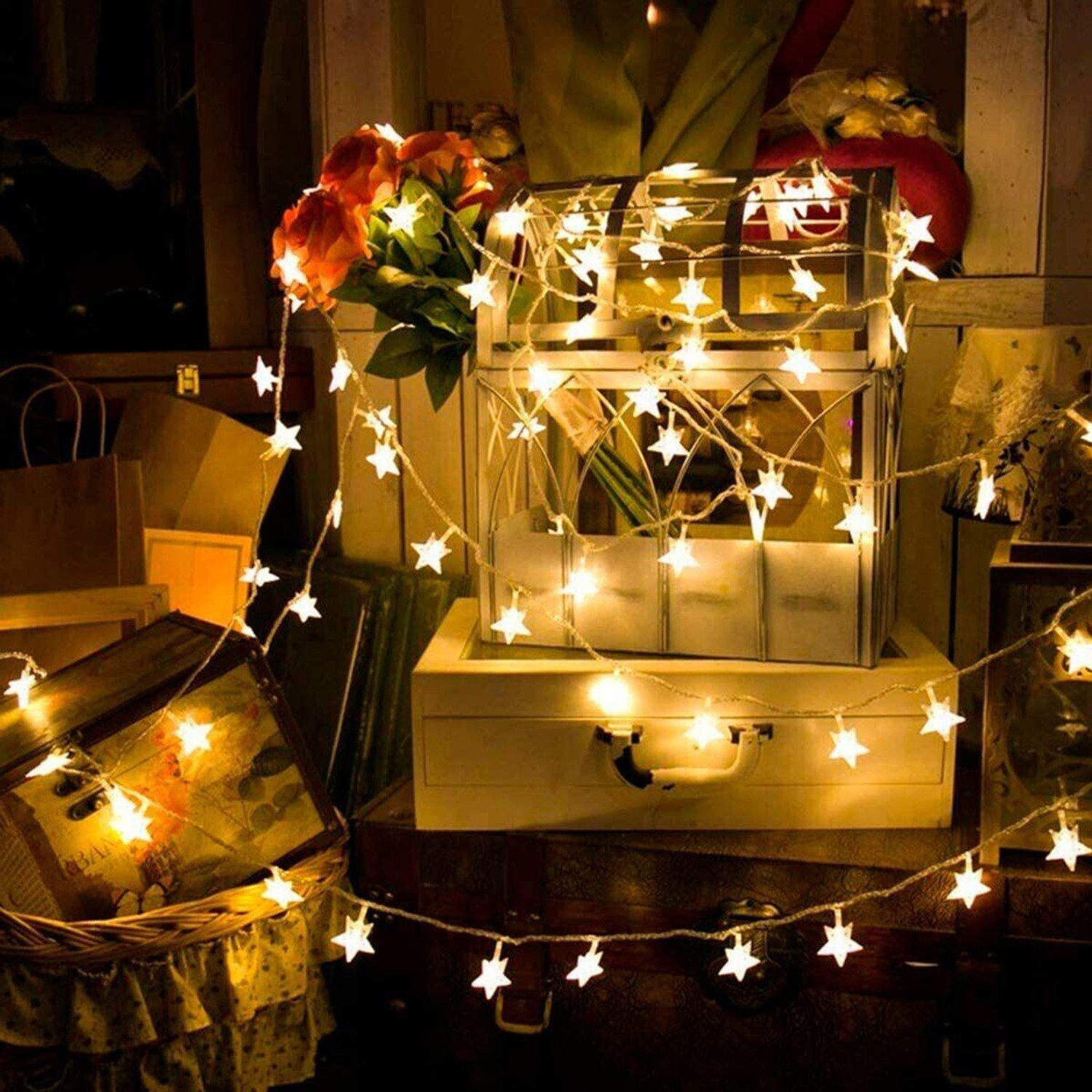 Image of Home Delight 14 LEDs 4 m Yellow Steady Star Rice Lights