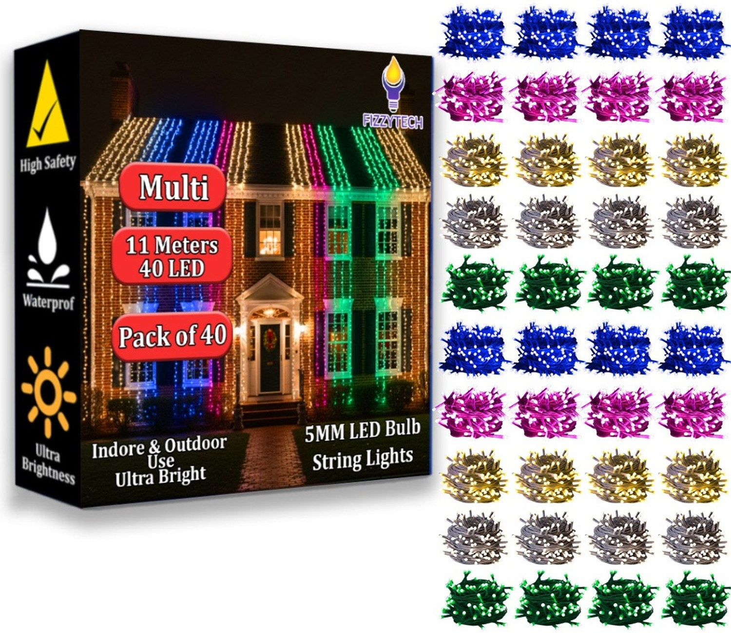 Image of FIZZYTECH 40 LEDs 11 m Multicolor Steady String Rice Lights