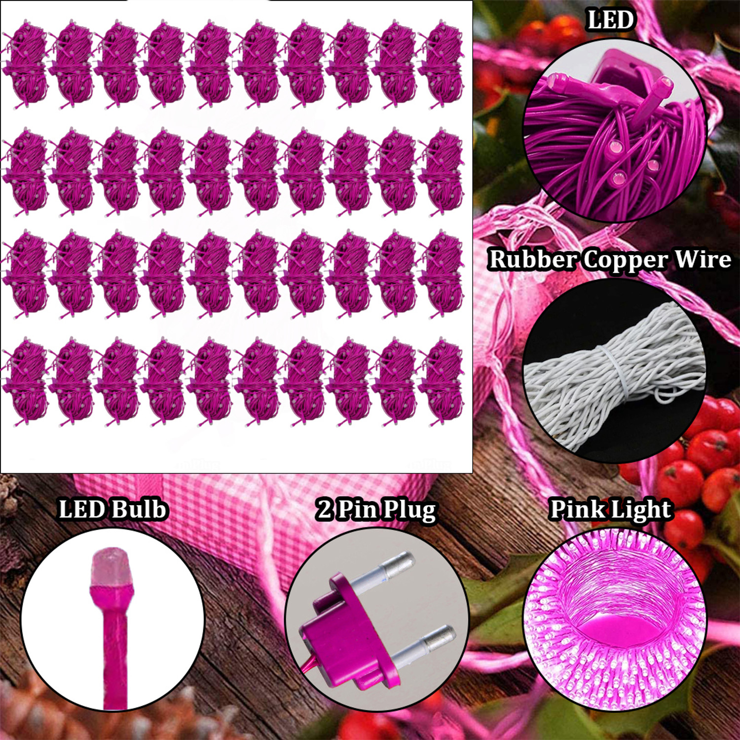 Image of FIZZYTECH 40 LEDs 11 m Pink Flickering String Rice Lights