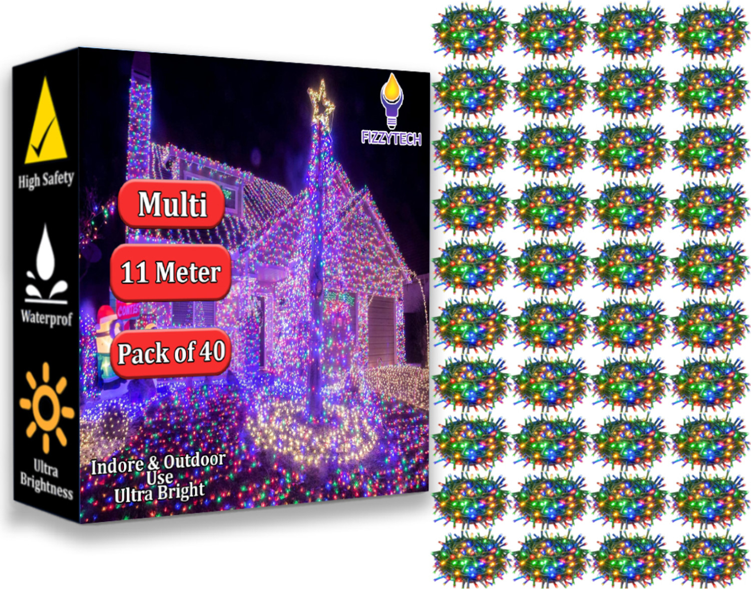 Image of FIZZYTECH 40 LEDs 11 m Multicolor Flickering String Rice Lights