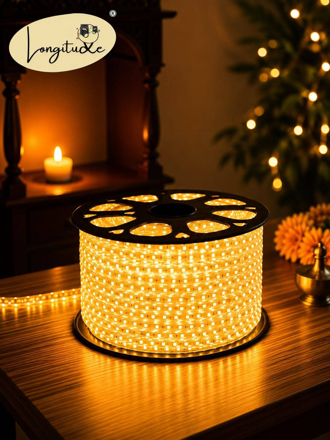 Image of Longitude 2400 LEDs 20 m Gold Steady Strip Rice Lights (Pack of 1)