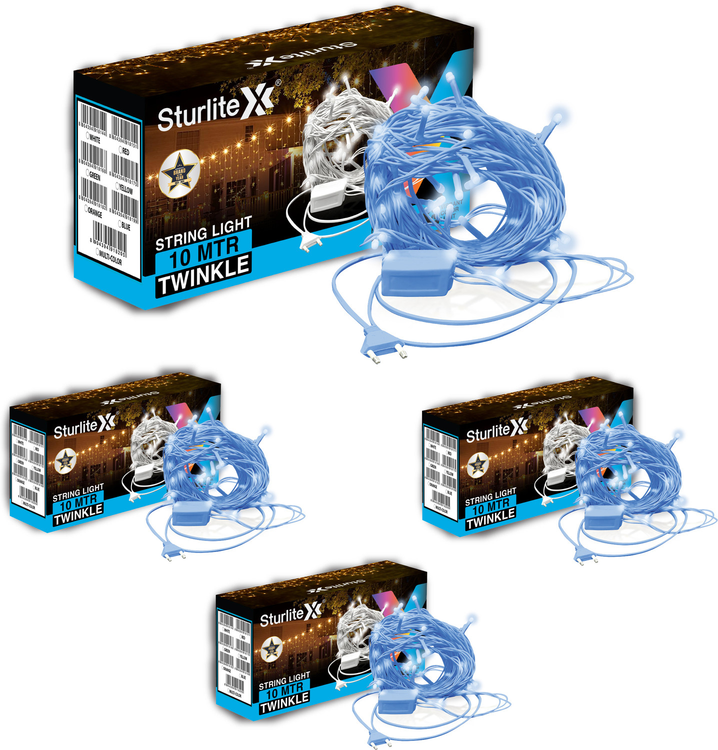 Image of Sturlite 46 LEDs 10 m Blue Flickering, Steady Bulb Rice Lights