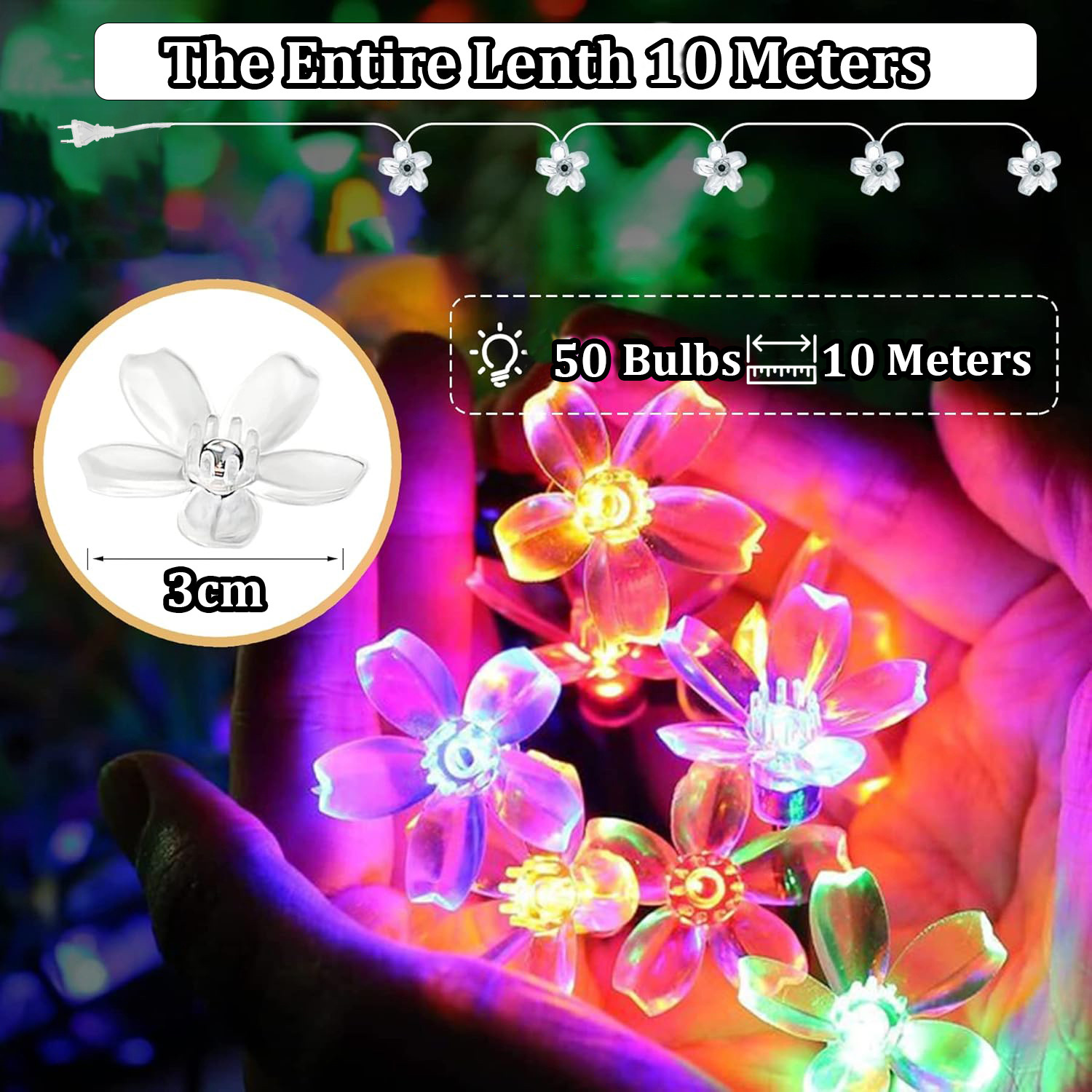 Image of FIZZYTECH 50 LEDs 10 m Multicolor Steady Flower Rice Lights