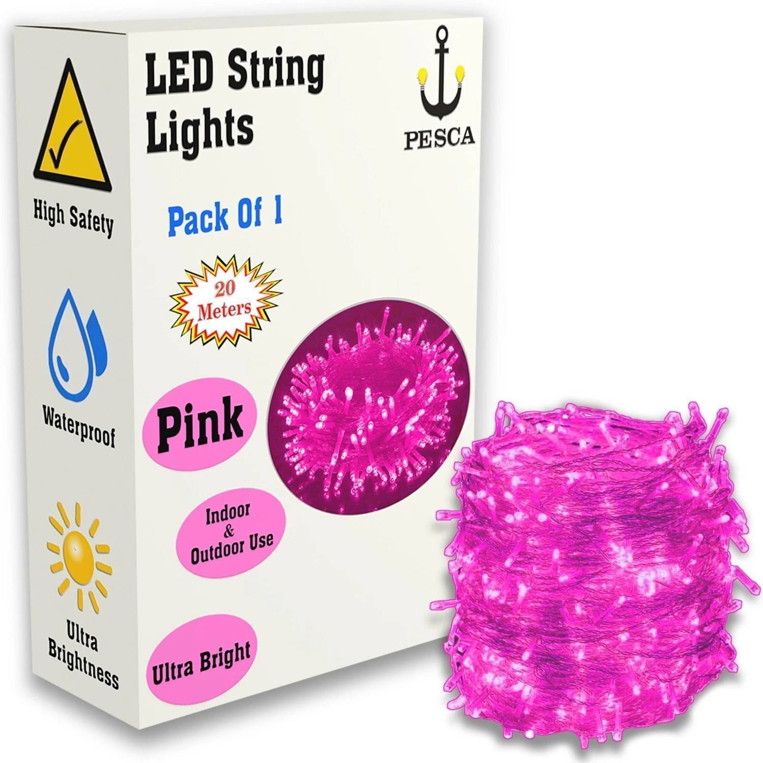 PESCA 40 LEDs 11 m Pink Steady String Rice Lights (Pack of 1)