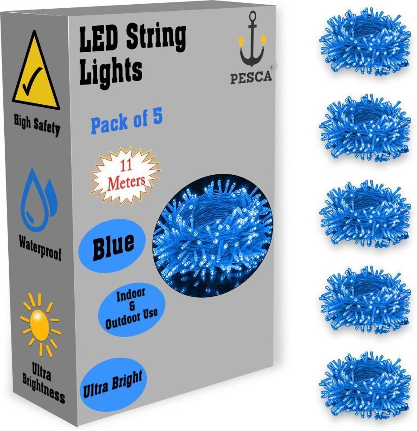 PESCA 40 LEDs 11 m Blue Steady String Rice Lights (Pack of 5)