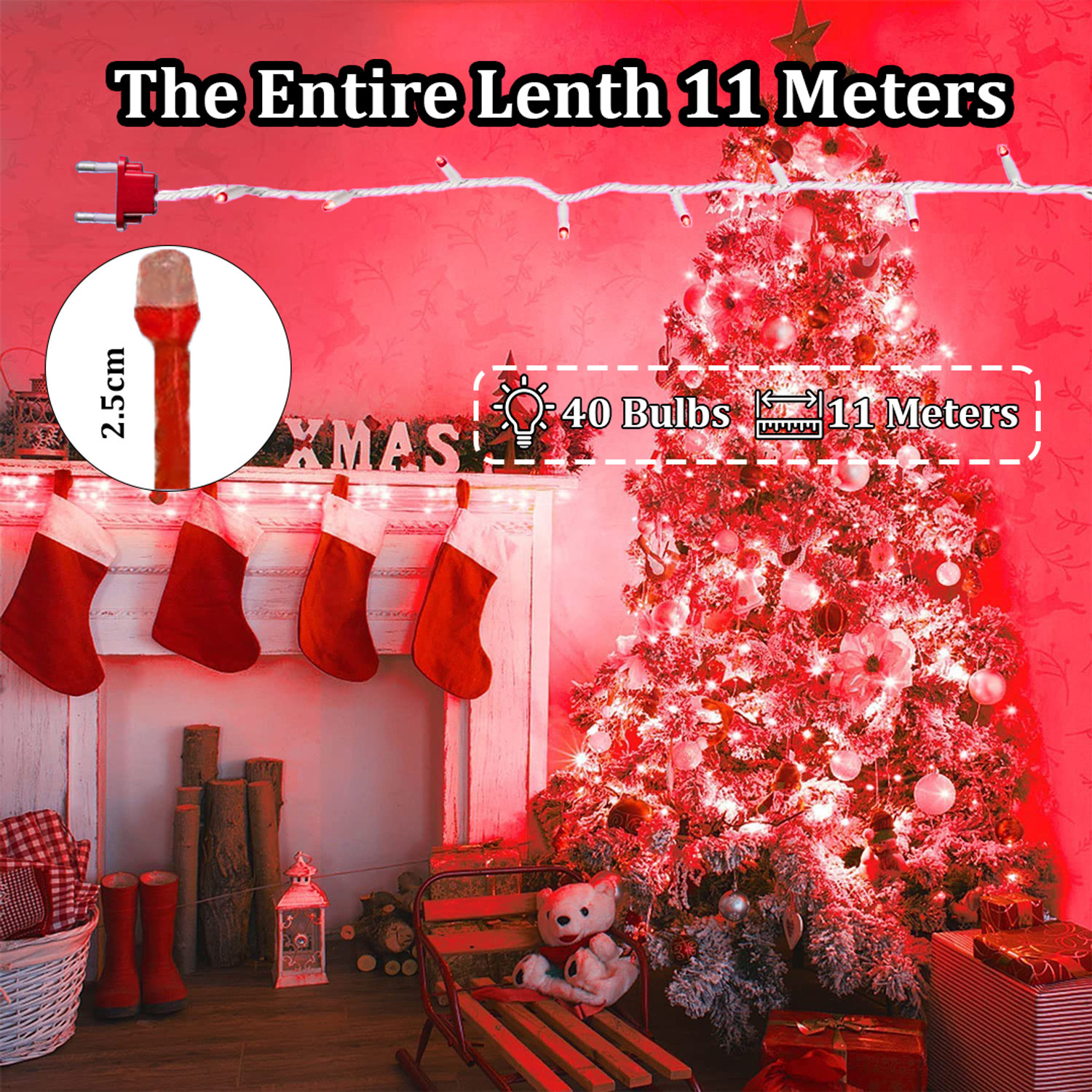 Image of FIZZYTECH 40 LEDs 11 m Red Flickering String Rice Lights