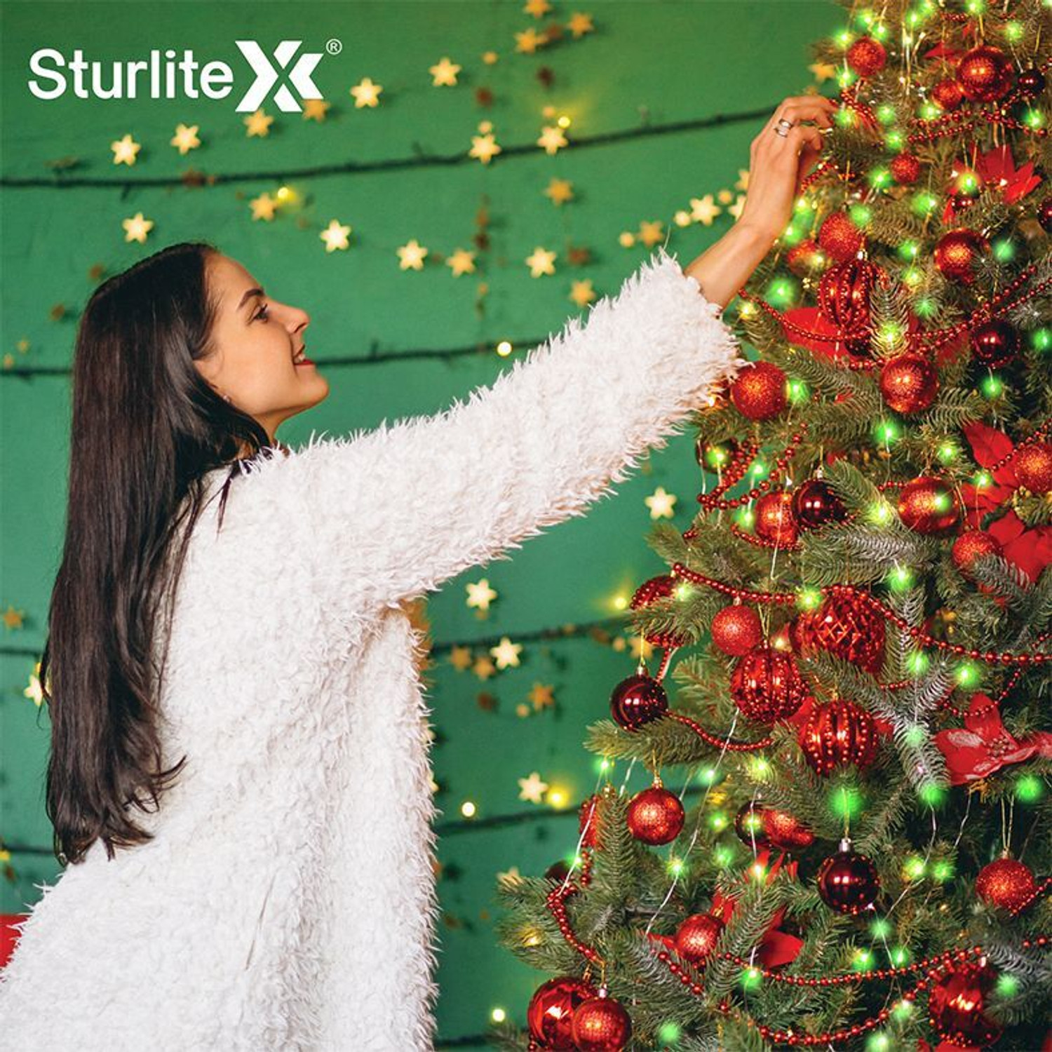 Image of Sturlite 46 LEDs 10 m Green Flickering, Steady Bulb Rice Lights