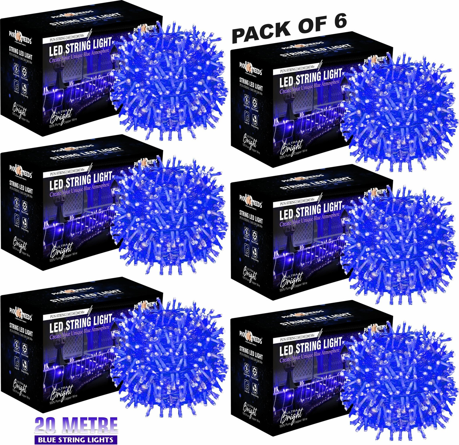 Image of Pick Ur Needs 60 LEDs 20 m Blue Steady String Rice Lights