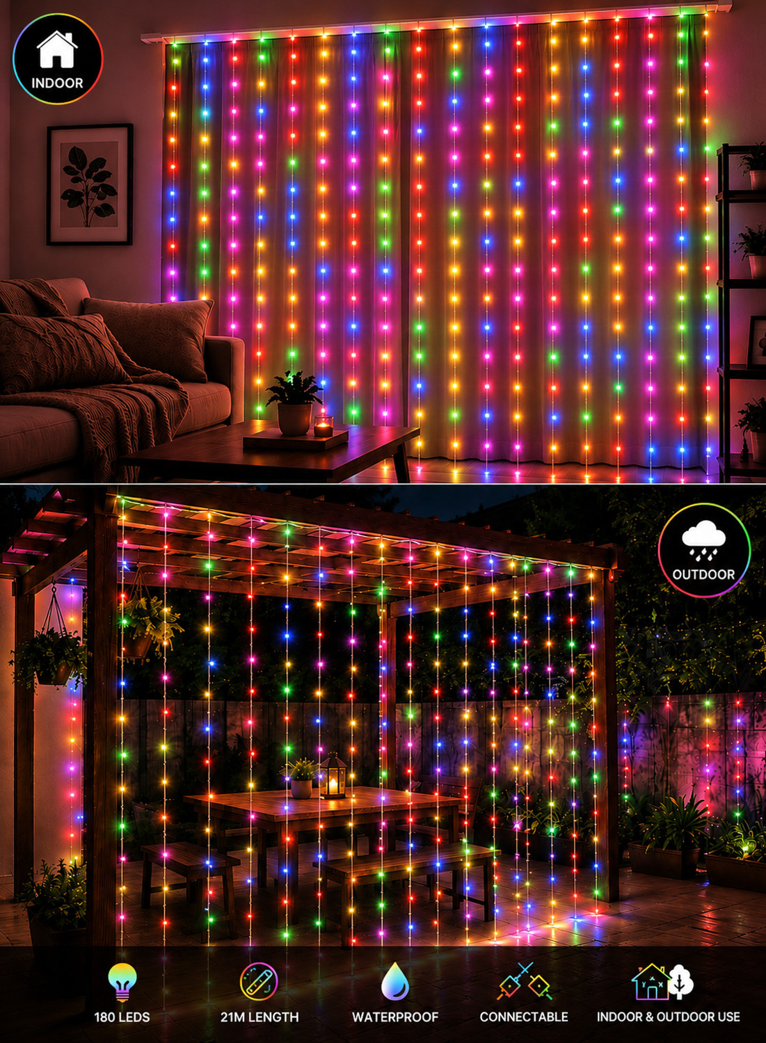 Image of ATULUX 180 LEDs 21 m Multicolor Flickering String Rice Lights (Pack of 1)
