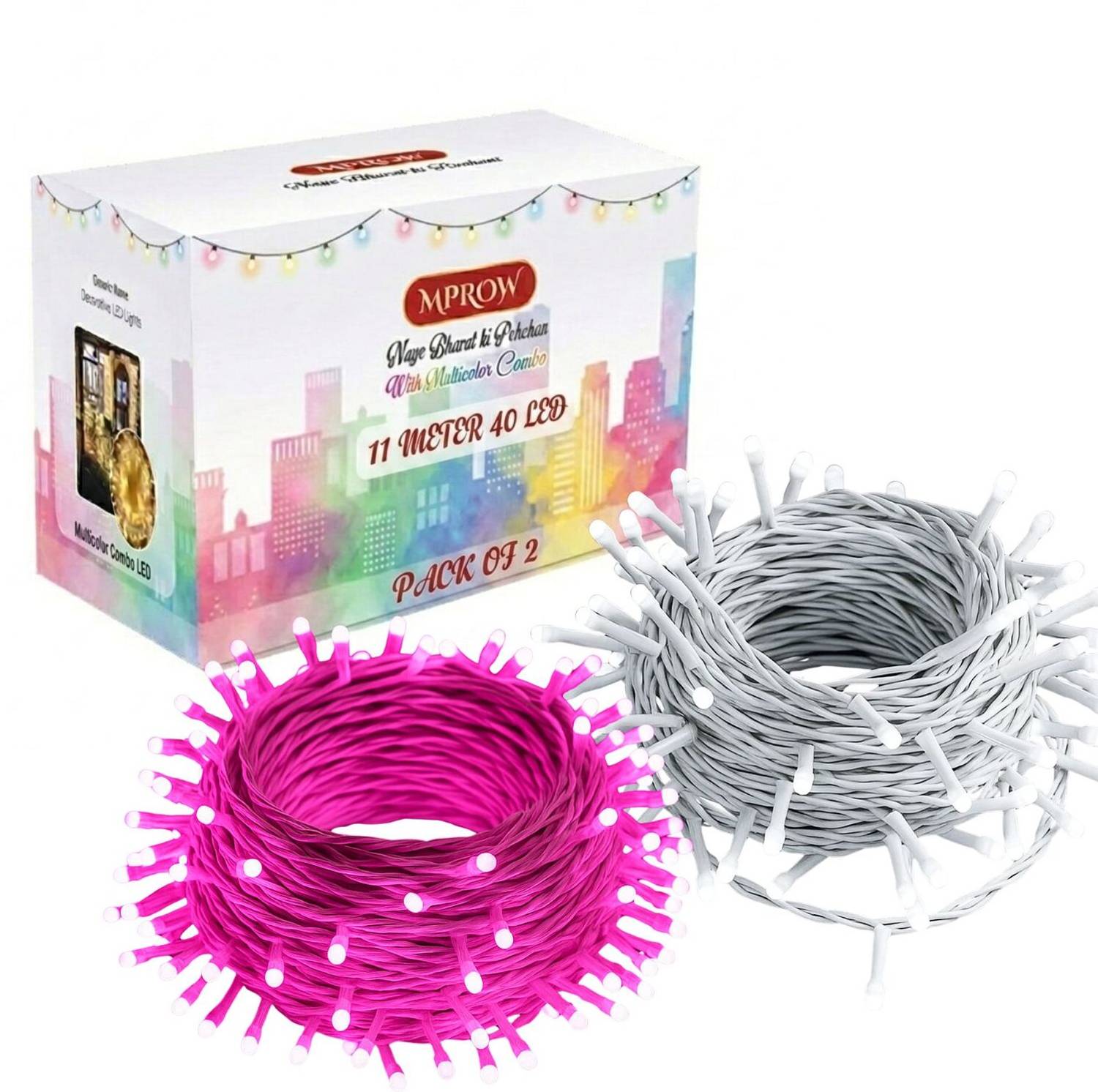 MPROW 40 LEDs 11 m Pink, White Steady String Rice Lights (Pack of