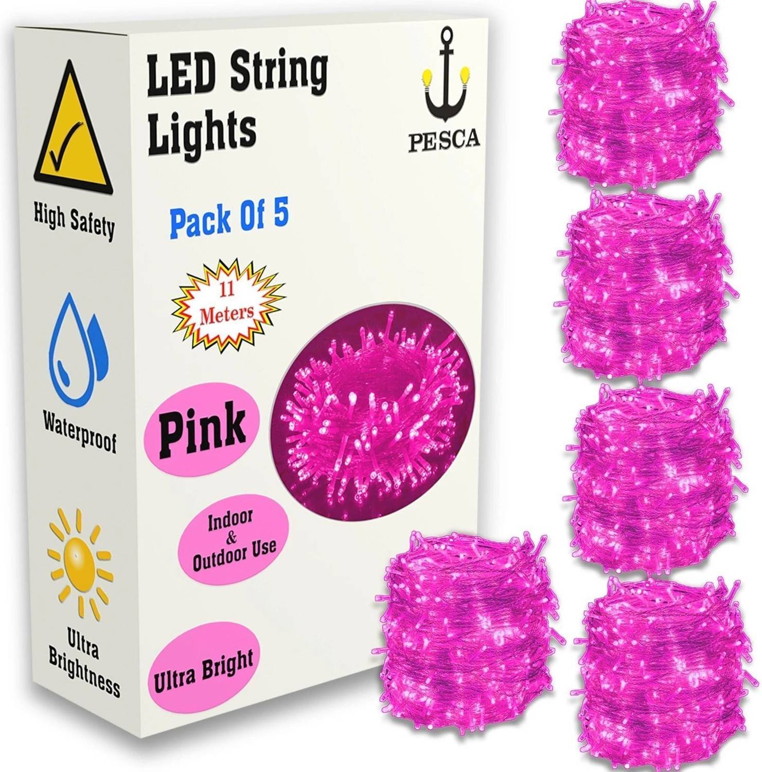 PESCA 40 LEDs 11 m Pink Steady String Rice Lights (Pack of 5)