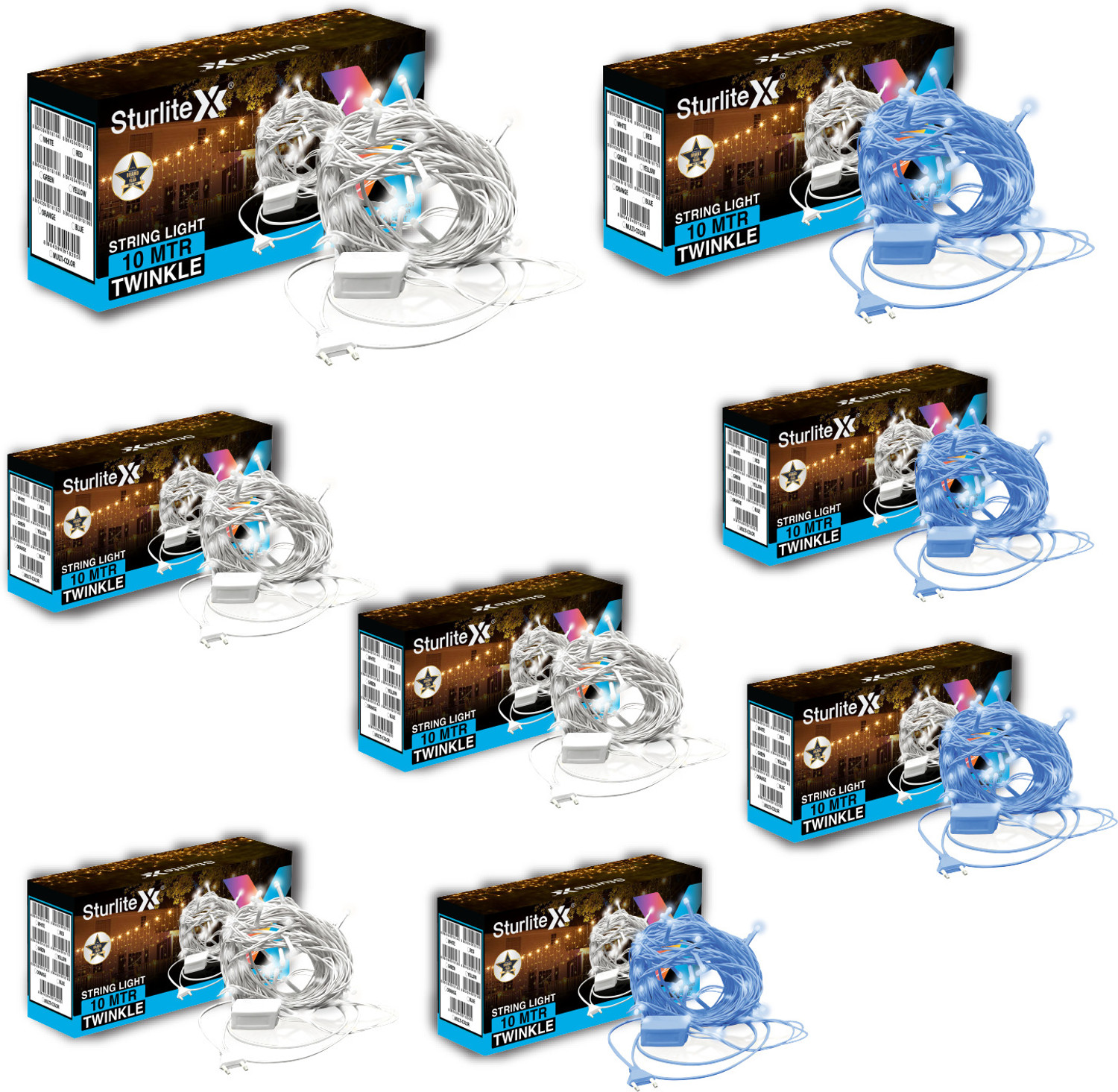 Image of Sturlite 46 LEDs 10 m Blue, White Flickering, Steady Bulb Rice Lights