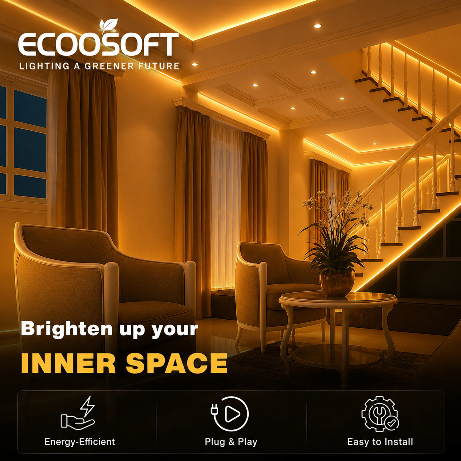 Image of ecoosoft 600 LEDs 5 m Yellow Steady Strip Rice Lights (Pack of 1)